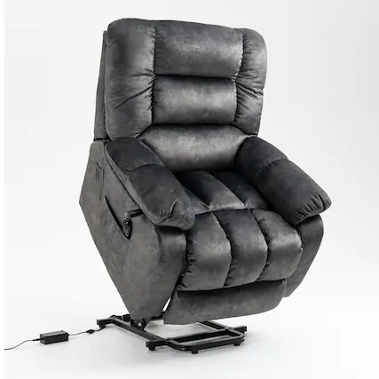 Front. Boyel Living - Power Lift Recliner For Elderly 8 Point Massage Lumbar Heating Steel Frame Living Room Furniture - Grayish Blue.