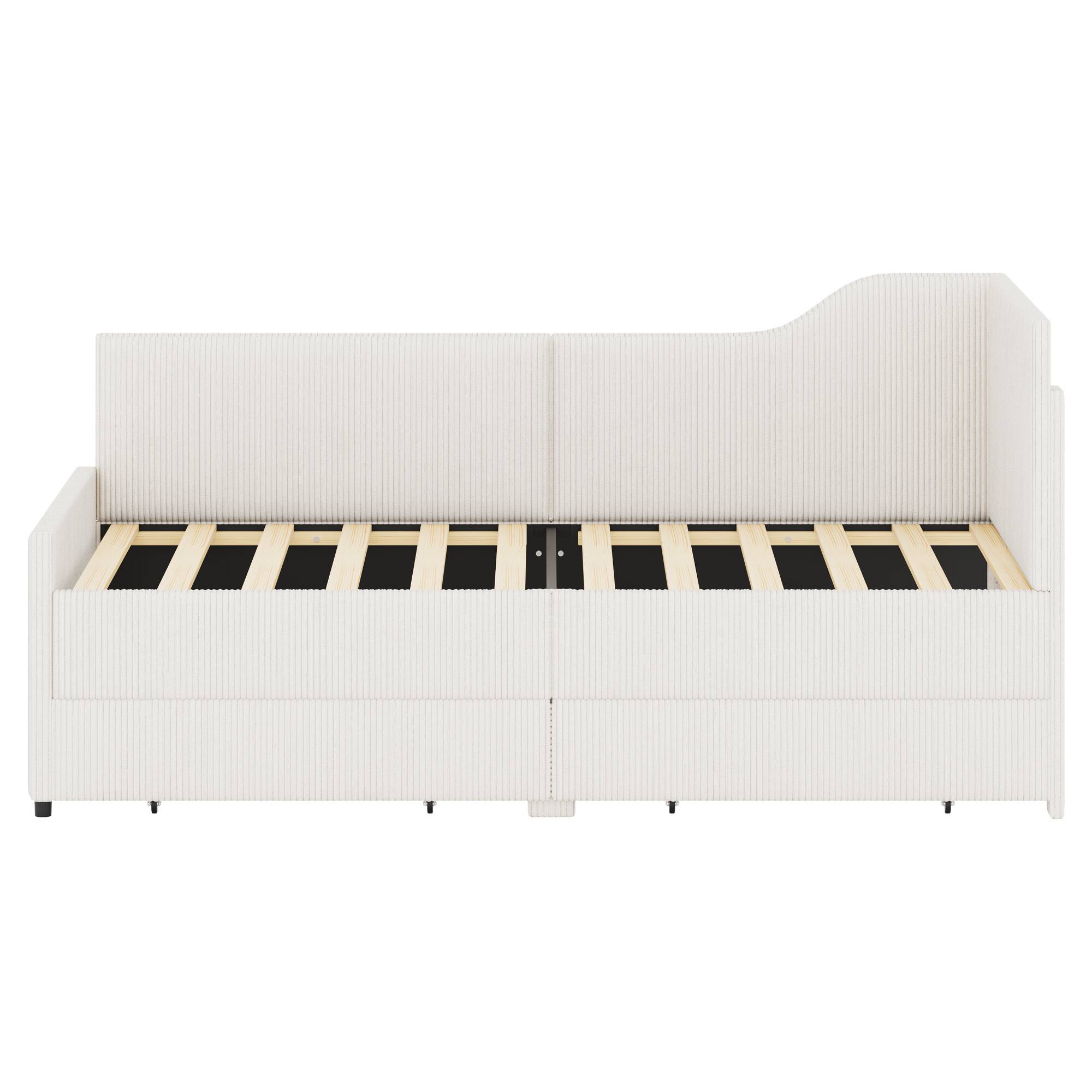 Alt View 6. GOODSILO - Twin Size L-Shaped Upholstered Daybed with Storage Drawers, Corduroy Fabric, Beige Finish - Beige.