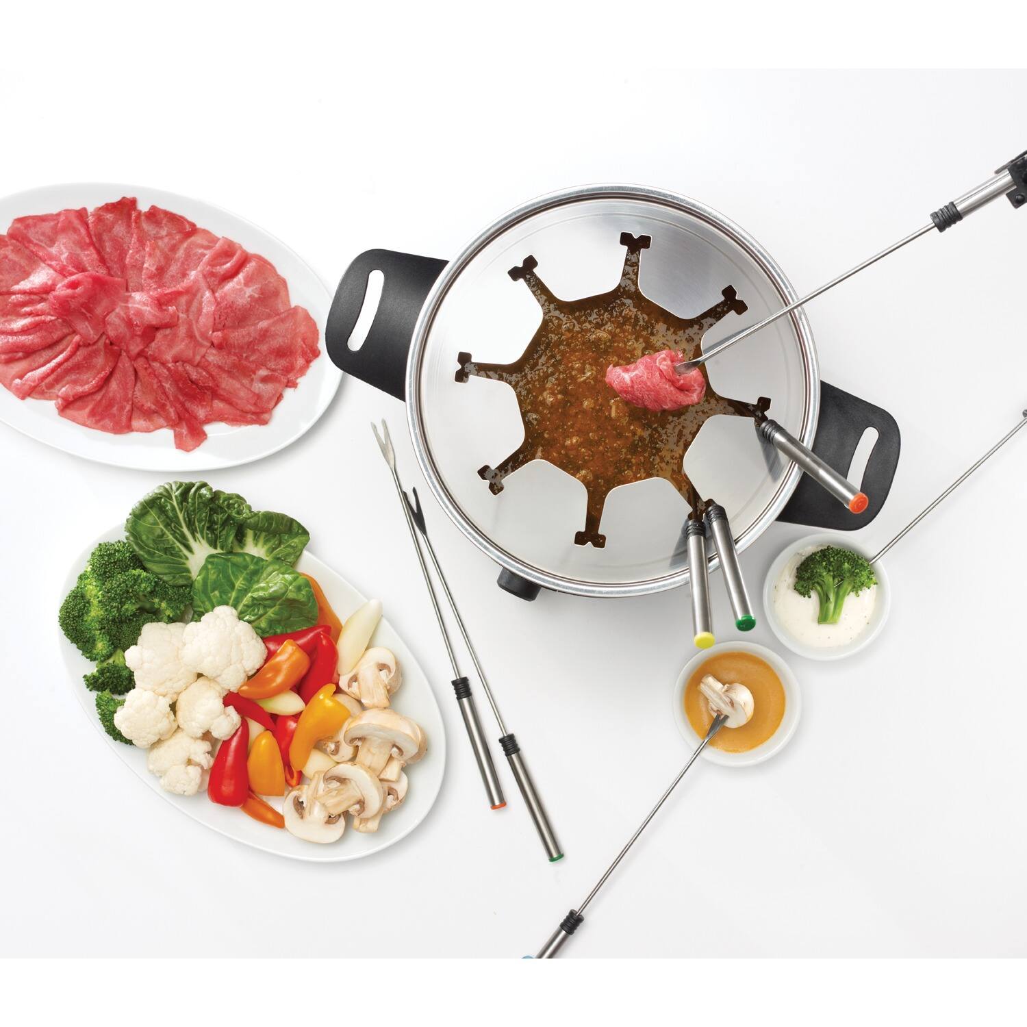 Left. Starfrit - 3.2-Quart Electric Fondue Set - Gray.
