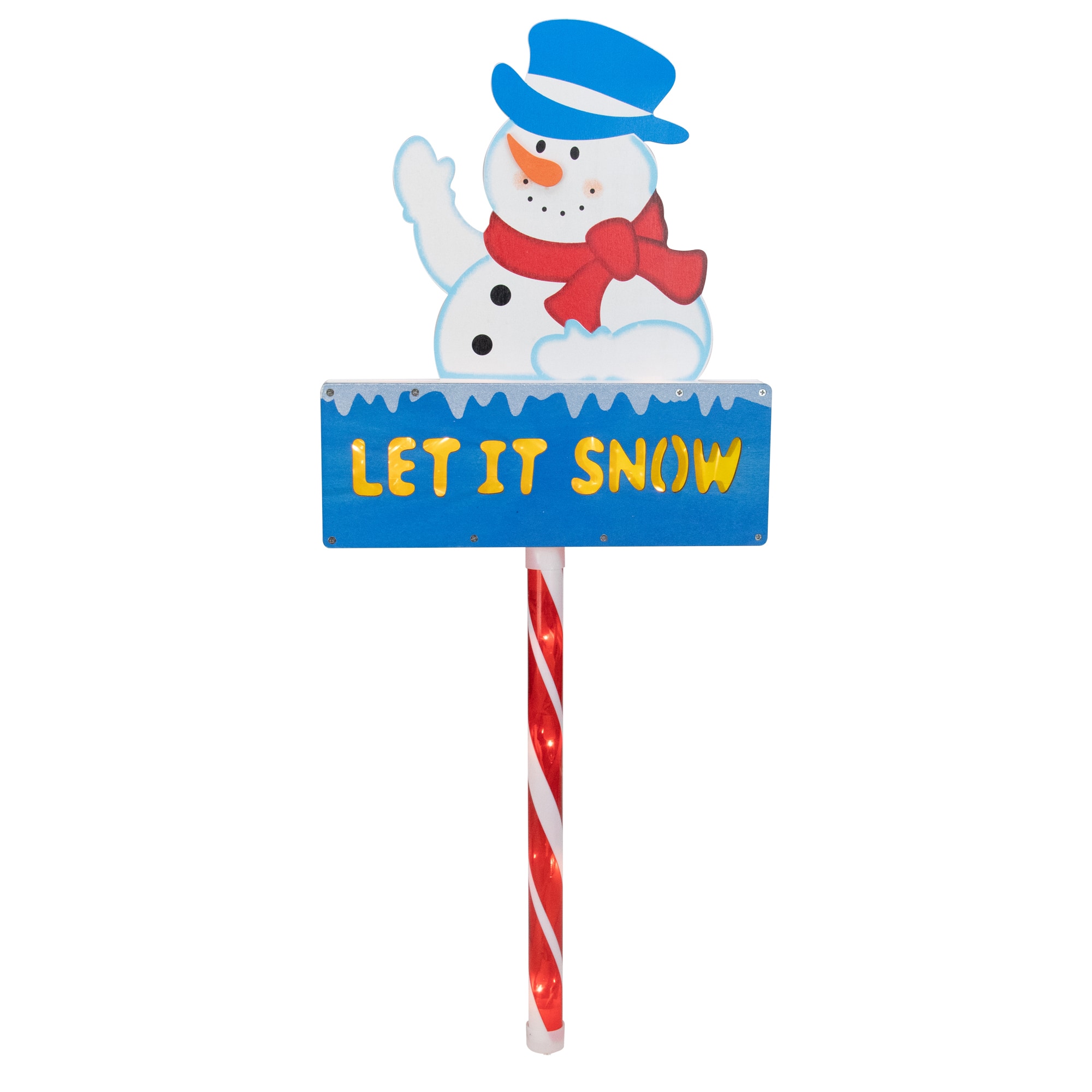 Northlight - 28.5" Lighted Snowman 'LET IT SNOW' Christmas Lawn Stake - Clear Lights - Blue