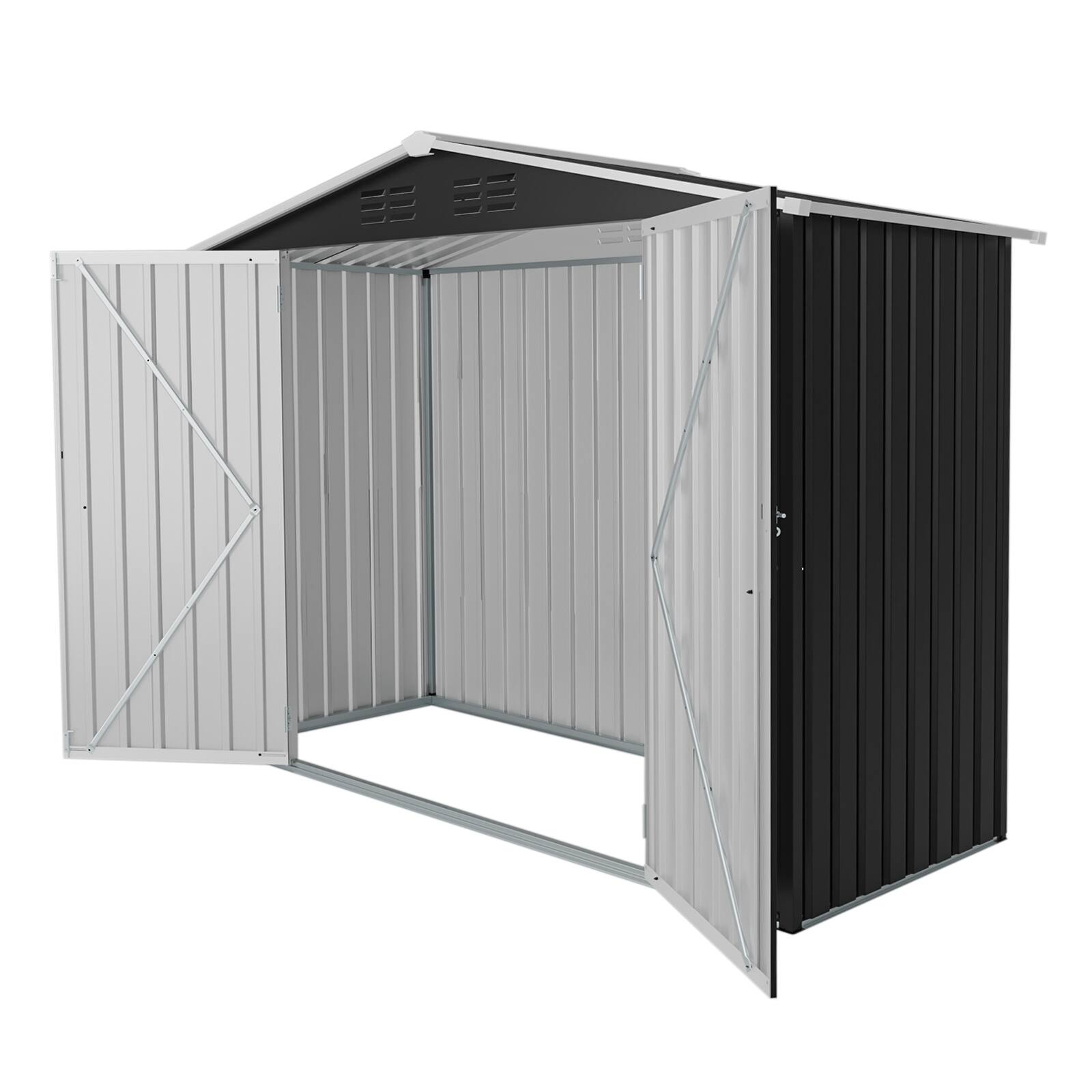 Alt View 5. Loheer - Loheer 8x4 Metal Storage Shed Black Outdoor Garden Tool Shed with Lockable Latch for Backyard Patio.