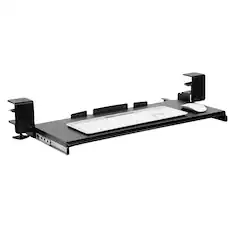 Front. Mount-It! - Clamp-On Adjustable Keyboard and Mouse Drawer Platform with Ergonomic Wrist Rest for Desk - Black.