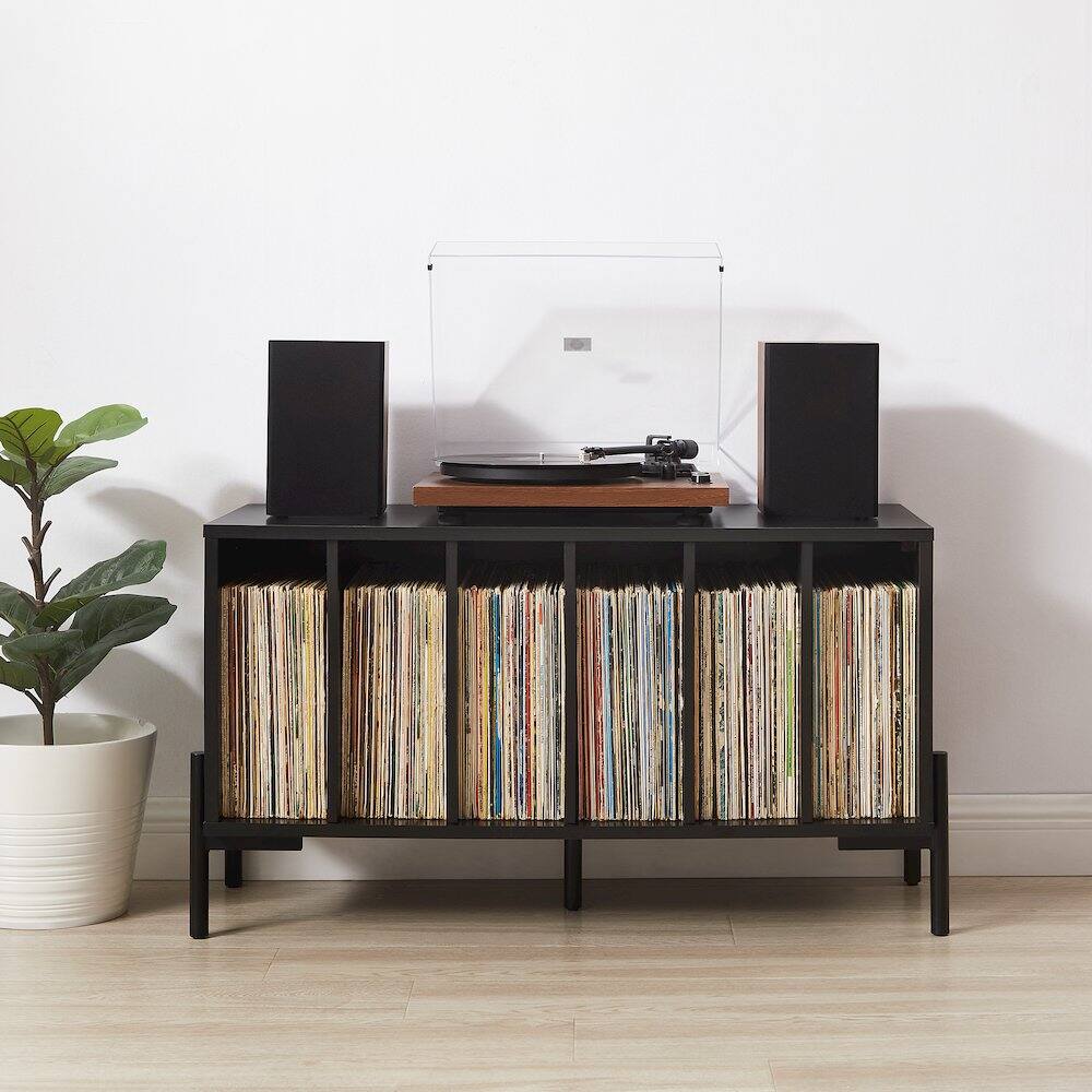 Alt View 8. Crosley Furniture - Greenwich Medium Record Player Stand With Vinyl Storage - Black.