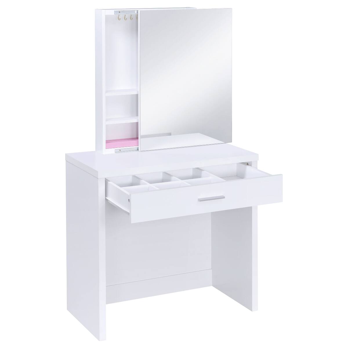 Alt View 10. Loheer - Loheer White Makeup Vanity Set with Mirror and Stool - White.