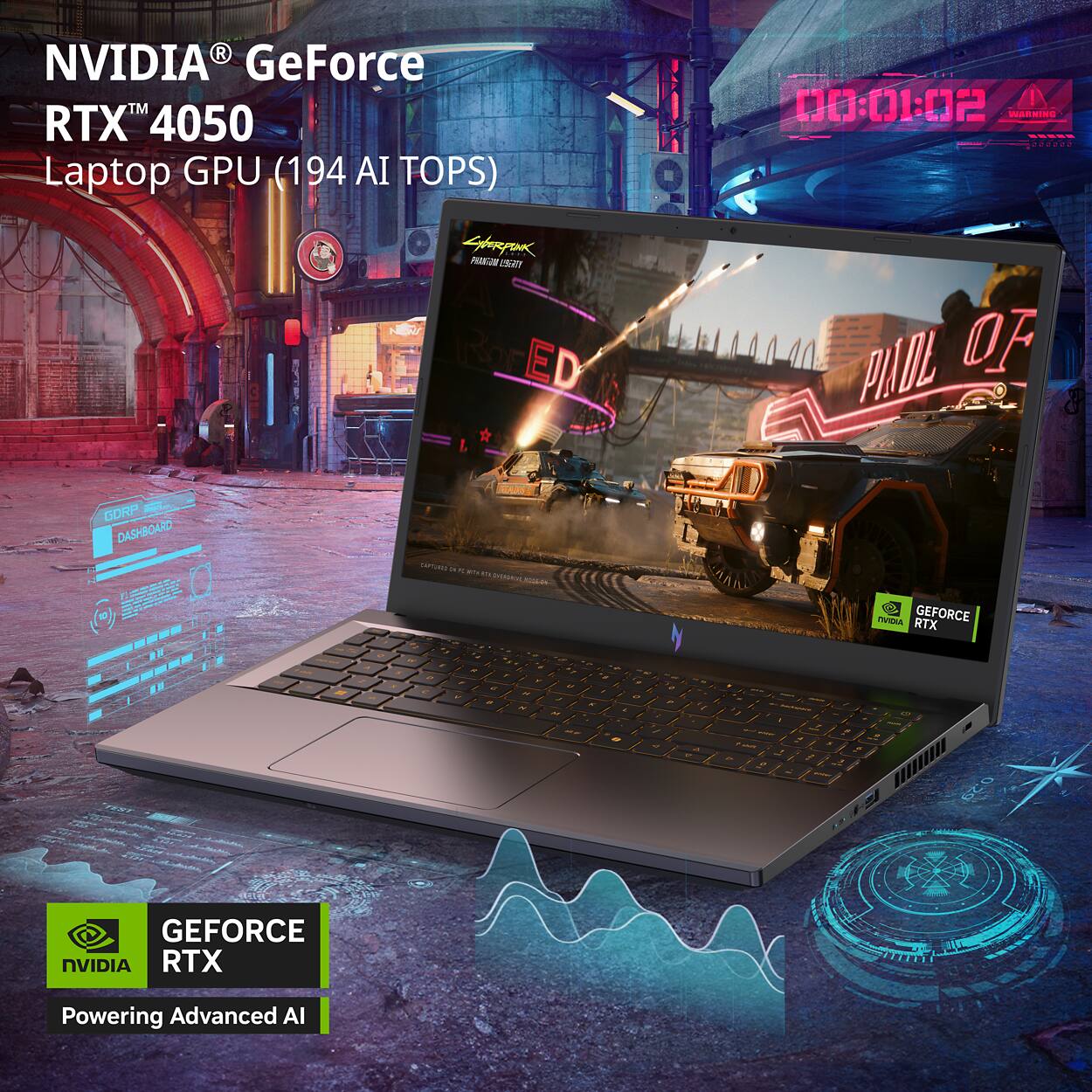 NVIDIA® GeForce RTX™ 4050 Laptop GPU (194 AI TOPS)

GEFORCE RTX
Powering Advanced AI