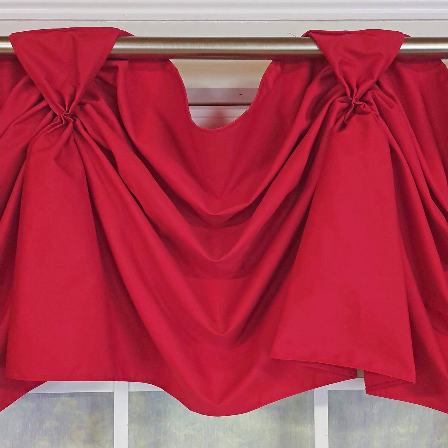 Left. RLF Home - RLF Home Classic Twil 3-S Victory 100% Cotton Tab Top Swag Window Curtain 54" x 25" Red - Red.