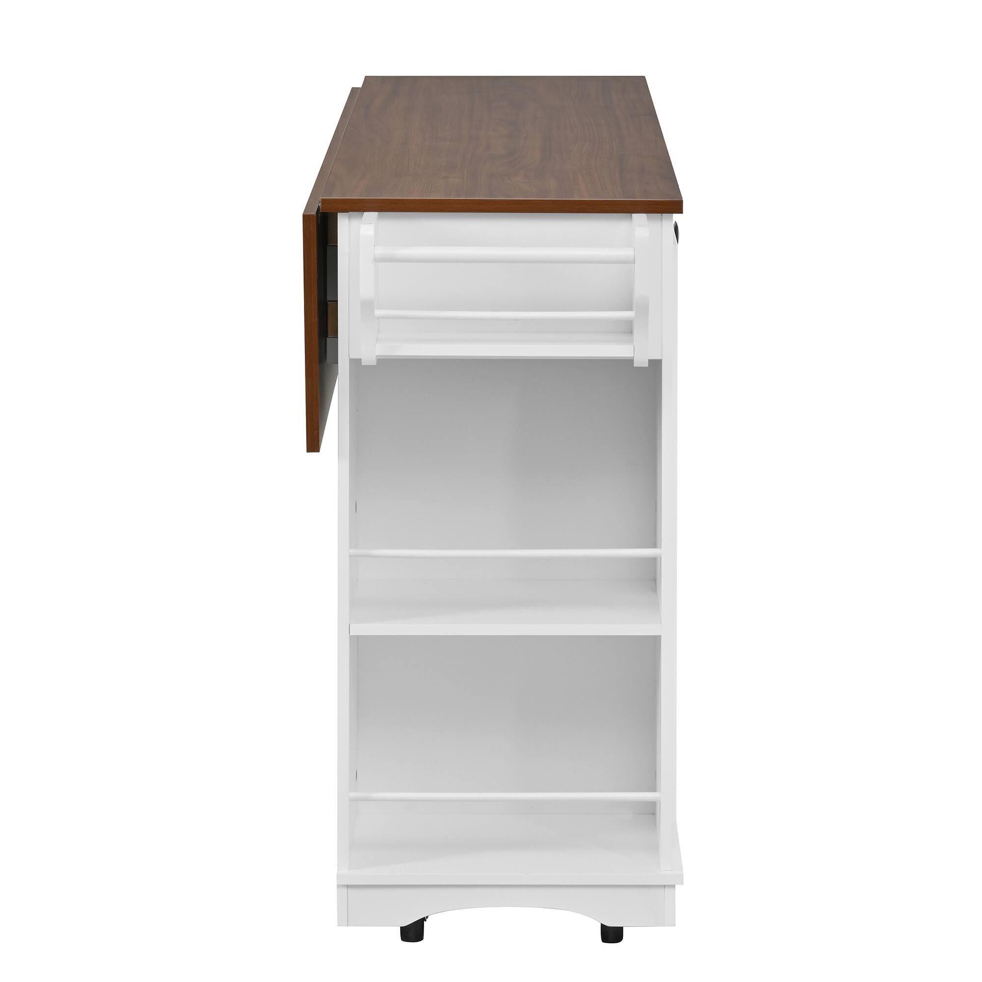Alt View 1. Whisen - Mobile Kitchen Island with Glass Door Cabinets, Power Outlet, and Storage Shelves - White.