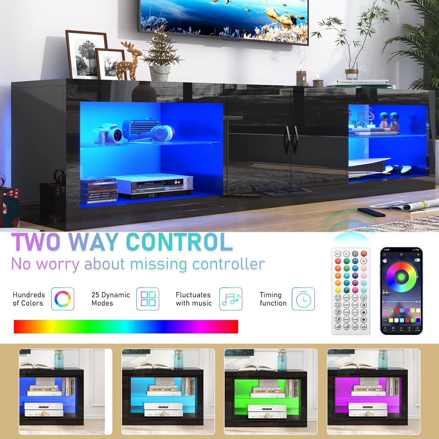 09  
TWO WAY CONTROL  
No worry about missing controller  

Hundreds of Colors  
25 Dynamic Modes  
Fluctuates with music  
Timing function  

BAT Stock - 19.99  
Not Vient POW  

EXTROINE THE  
Blot START - DE  
DO