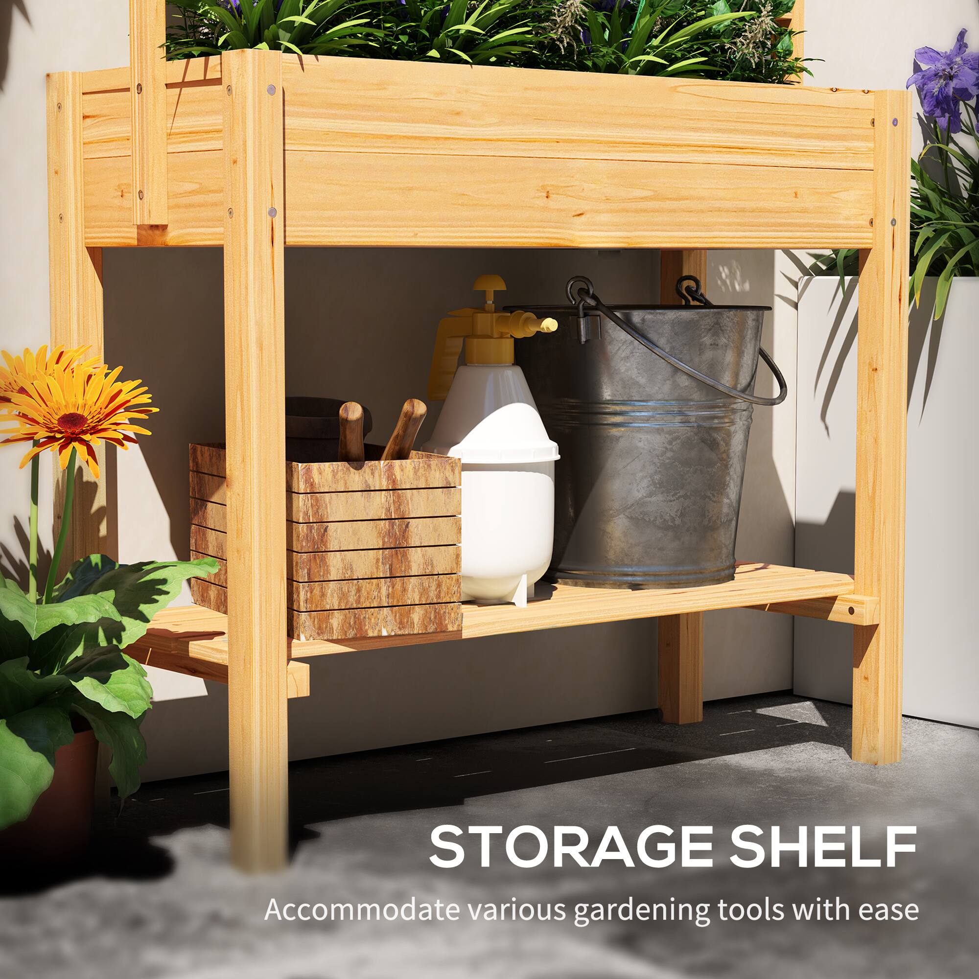 STORAGE SHELF  
Accommodate various gardening tools with ease