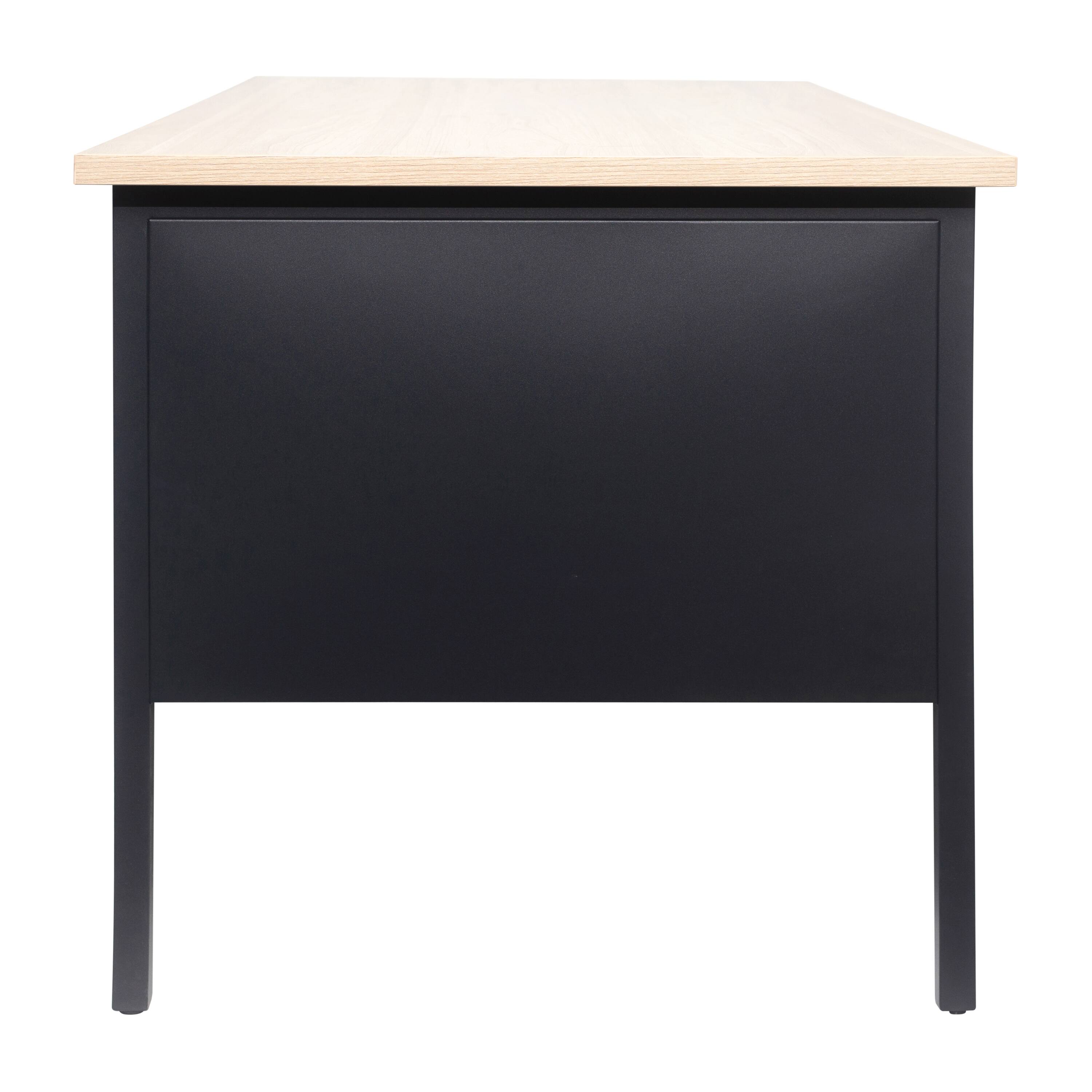 Left. Flash Furniture - Cambridge Commercial Grade 30x70 Double Pedestal Desk with 5 Locking Drawers, White Oak Top and Black Frame - Brown.