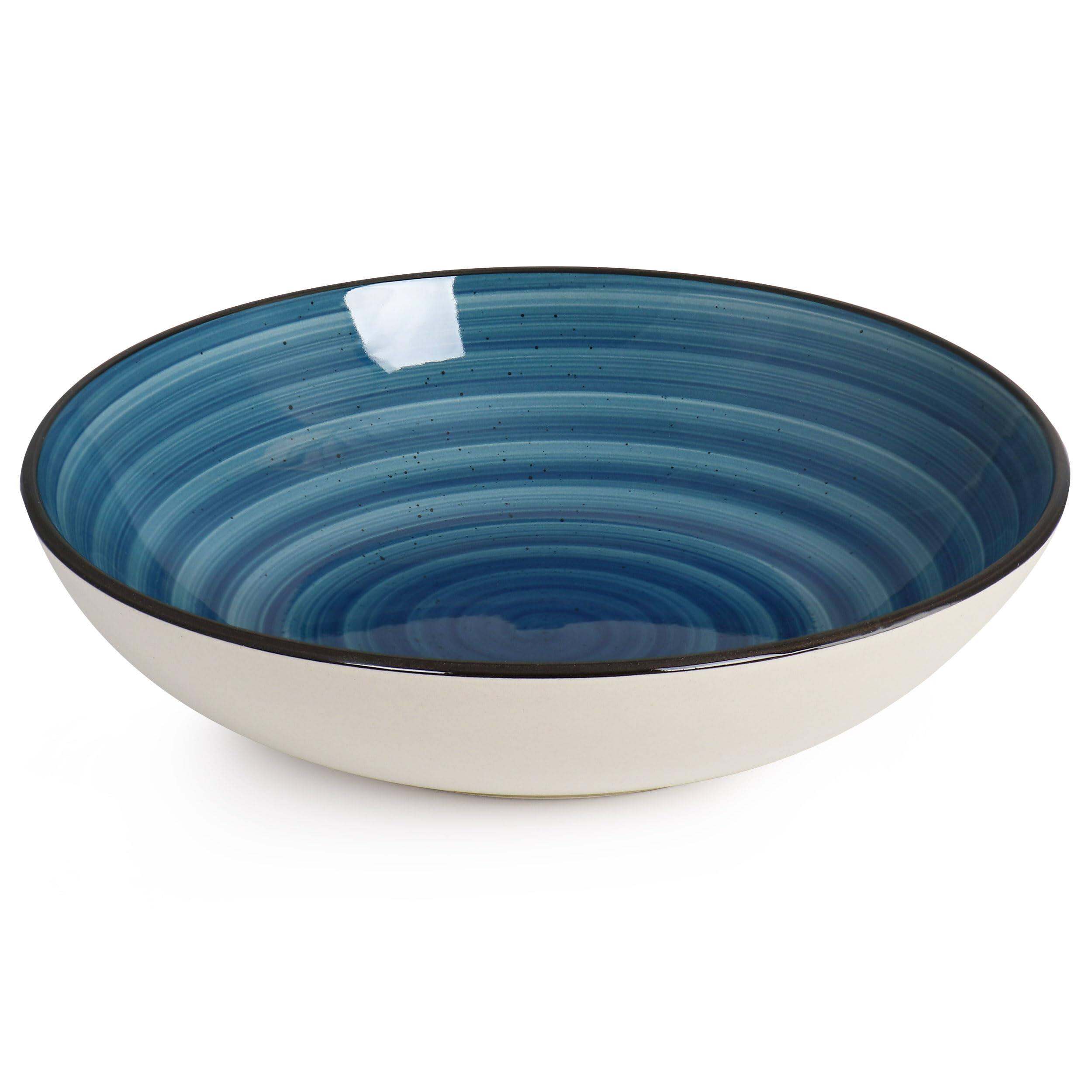 Back. Dazzed Corner - 24 Piece Round Stoneware Dinnerware Set - Dark Blue.