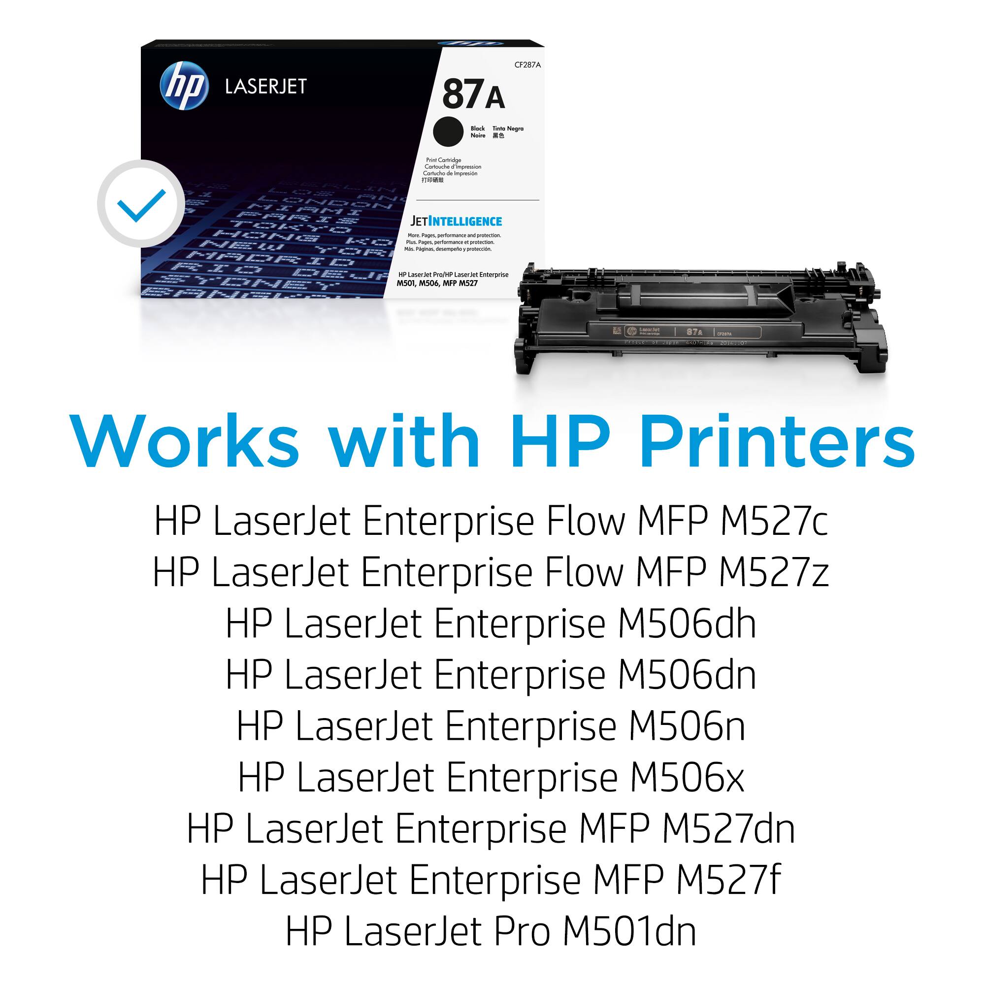Works with HP Printers HP LaserJet Enterprise Flow MFP M527 HP LaserJet Enterprise Flow MFP M527z HP LaserJet Enterprise M506dh HP LaserJet Enterprise M506dn HP LaserJet Enterprise M506n HP LaserJet Enterprise M506x HP LaserJet Enterprise MFP M527dn HP LaserJet Enterprise MFP M527f HP LaserJet Pro M501dn