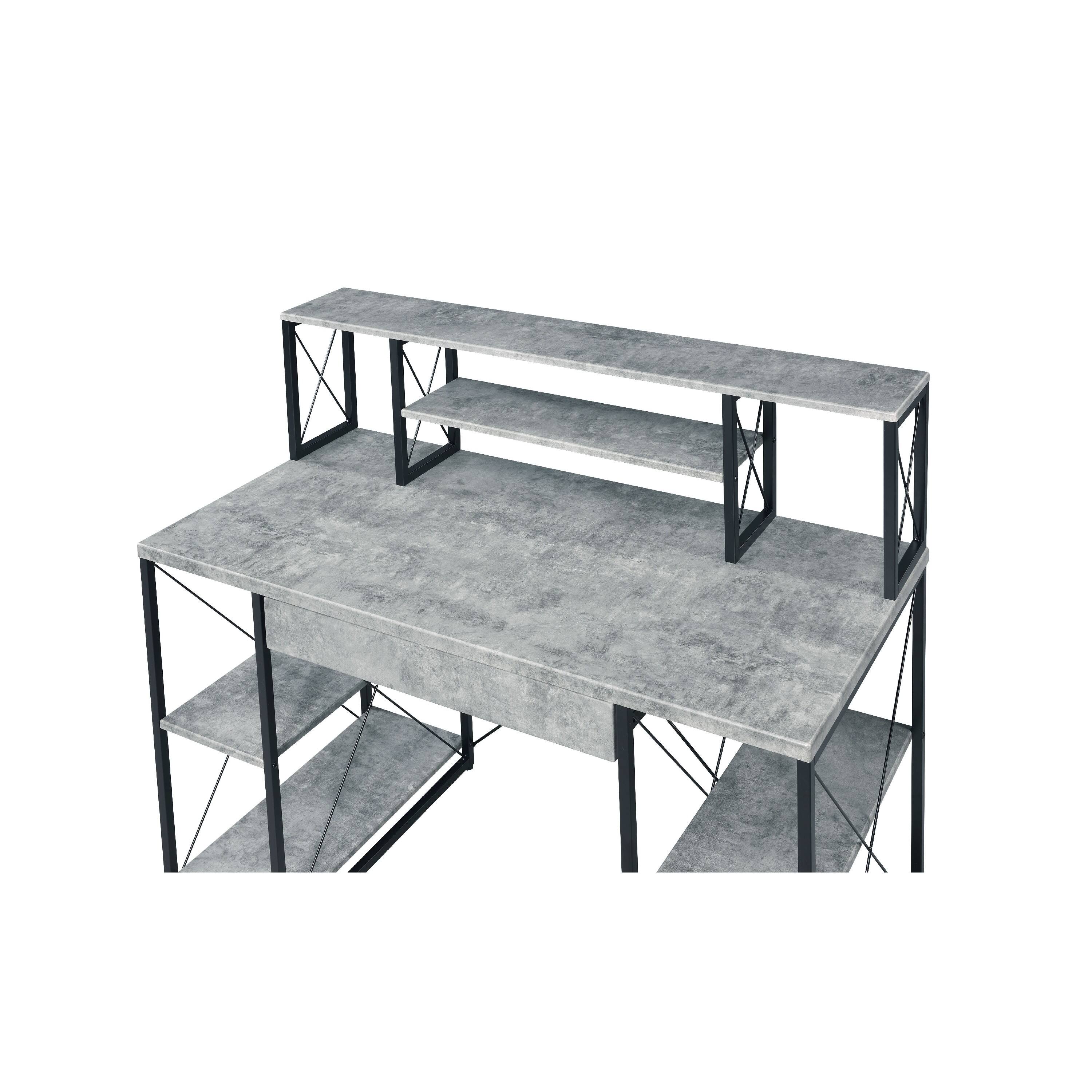 Back. Manhattan Lane - Metal Desk with 4 Open Bottom Shelves and Bookcase Hutch, Gray and Black - Gray and Black.