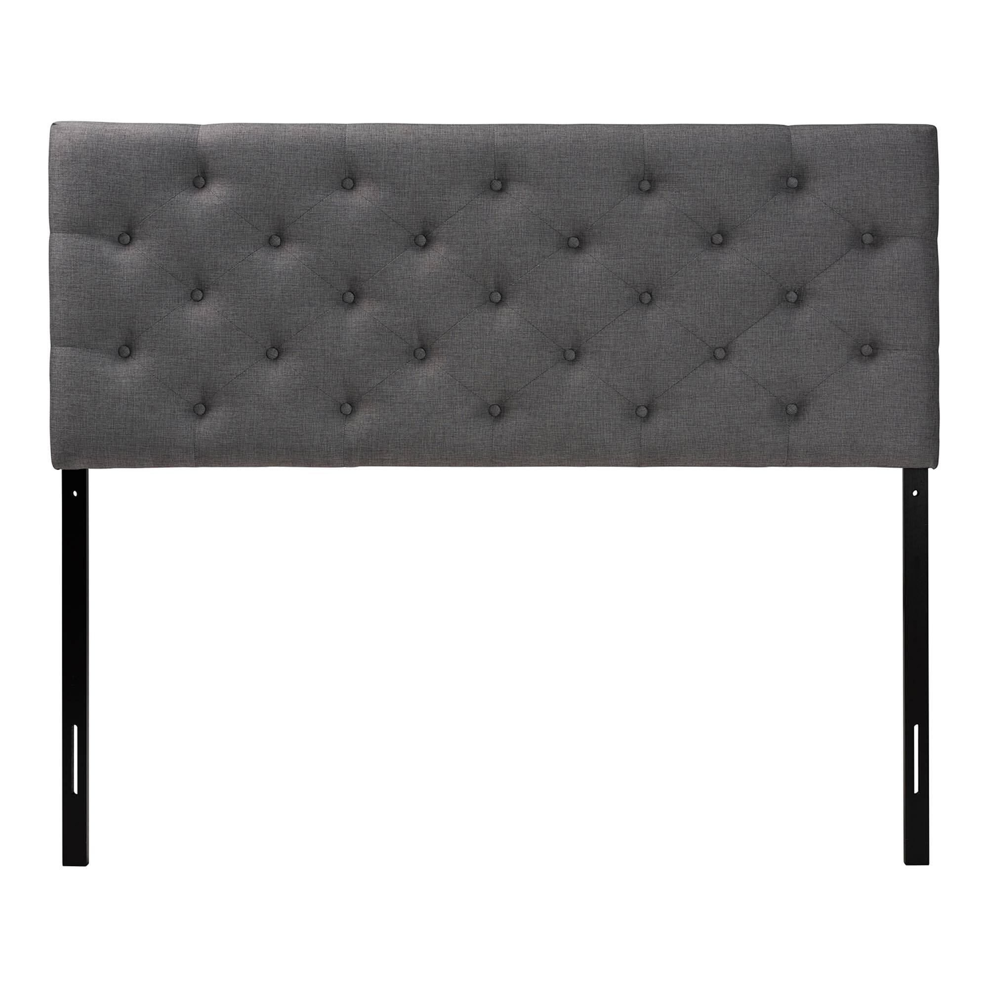 Angle. Baxton Studio - Viviana Modern and Contemporary Fabric Upholstered Button-tufted Queen Size Headboard - Grey.