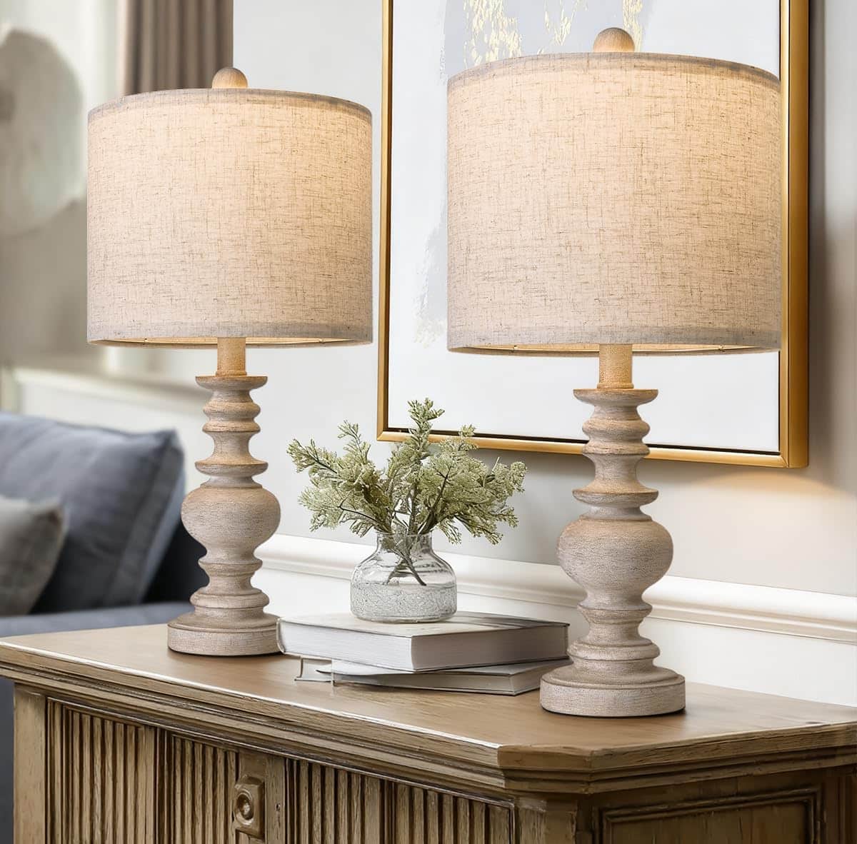 FINEAK - Rustic Table Lamp Set of 2 for Living Room - Antique Gray