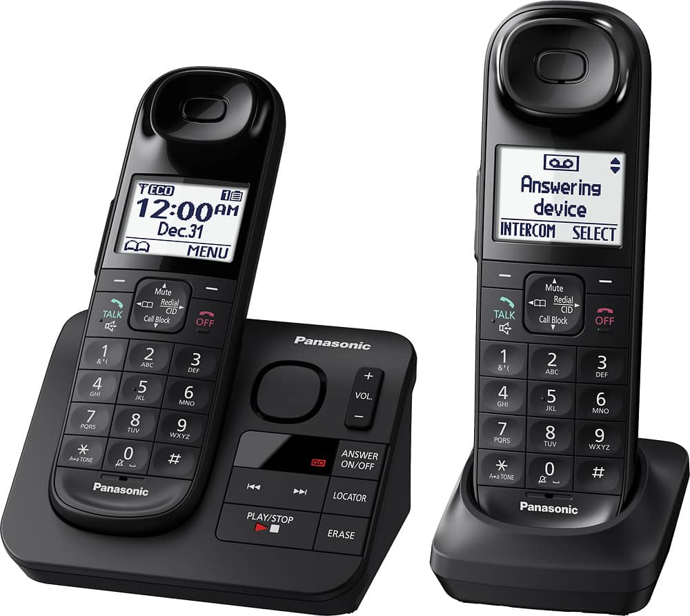 Left. Panasonic - KX-TGL432B DECT 6.0 Expandable Cordless Phone System with Digital Answering System - Black.