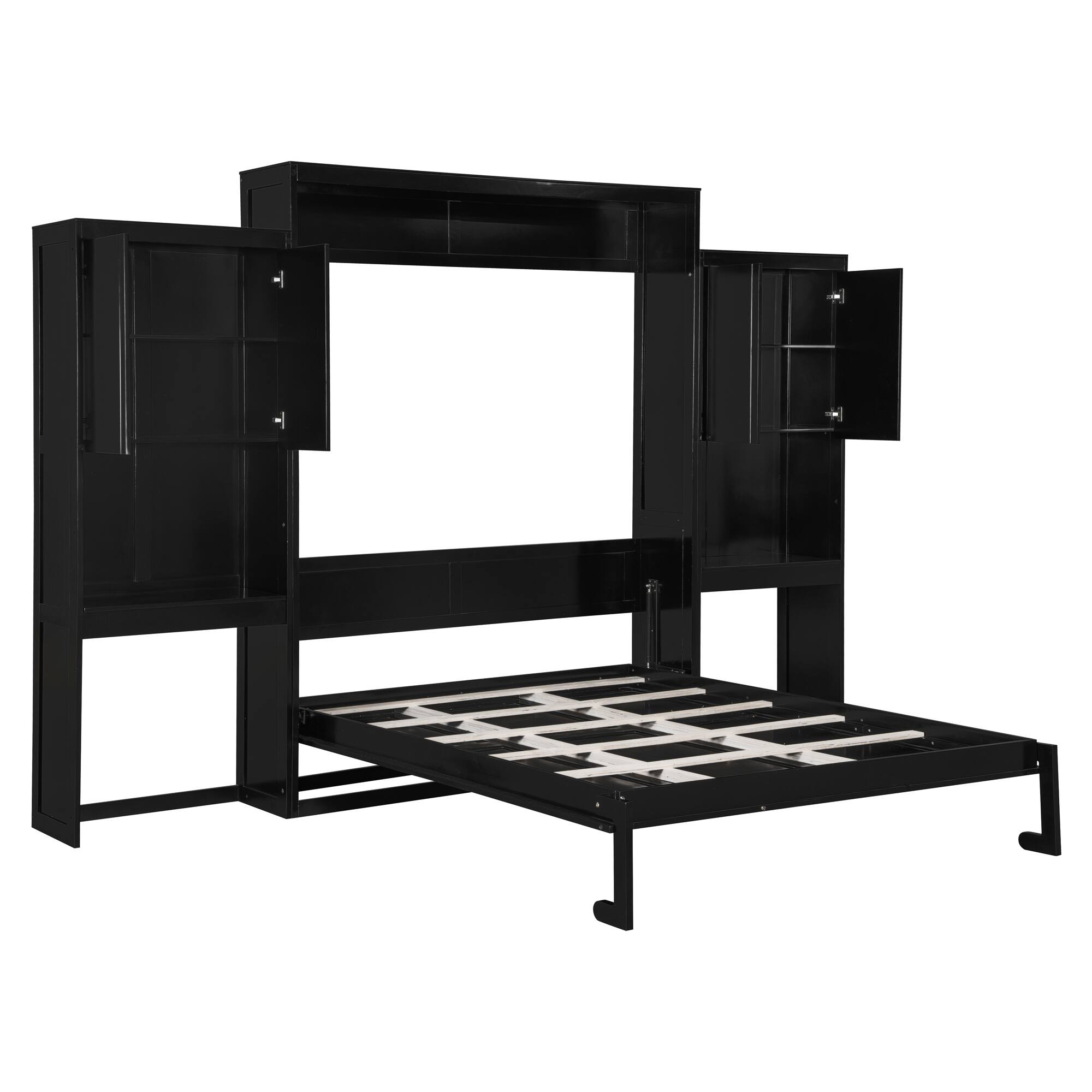Alt View 6. Tiramisubest - Queen Size Murphy Bed with Desk, Vanity, Cabinets, Espresso Wood - Espresso.