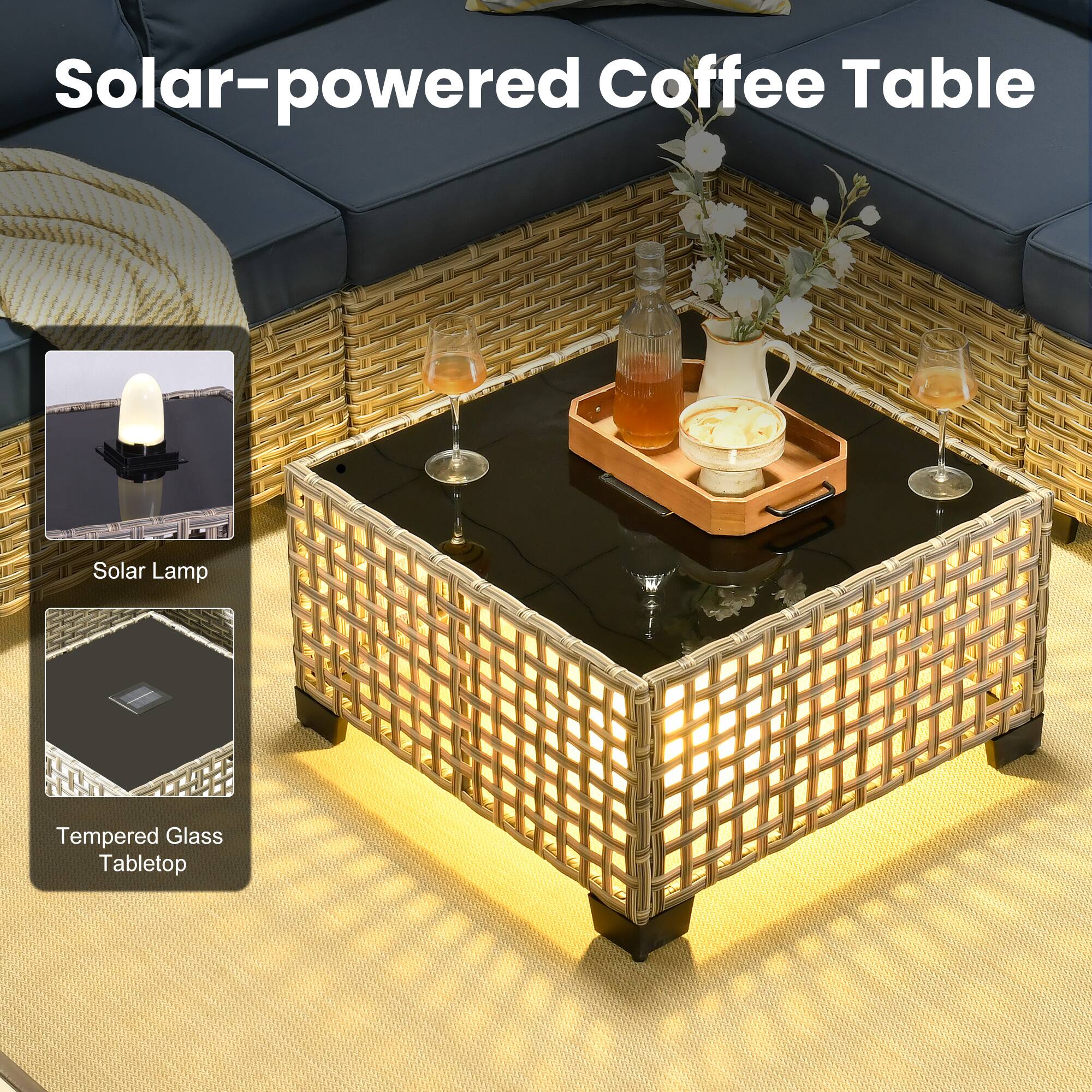 Solar-powered Coffee Table  
Solar Lamp  
Tempered Glass Tabletop