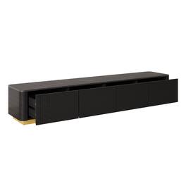 Ecooso - Luxury Fluted TV Stand for TVs Up to 85", Faux Marble Tabletop Media Console,4 Drawers, Curved Profile Design, Gold Base - Black