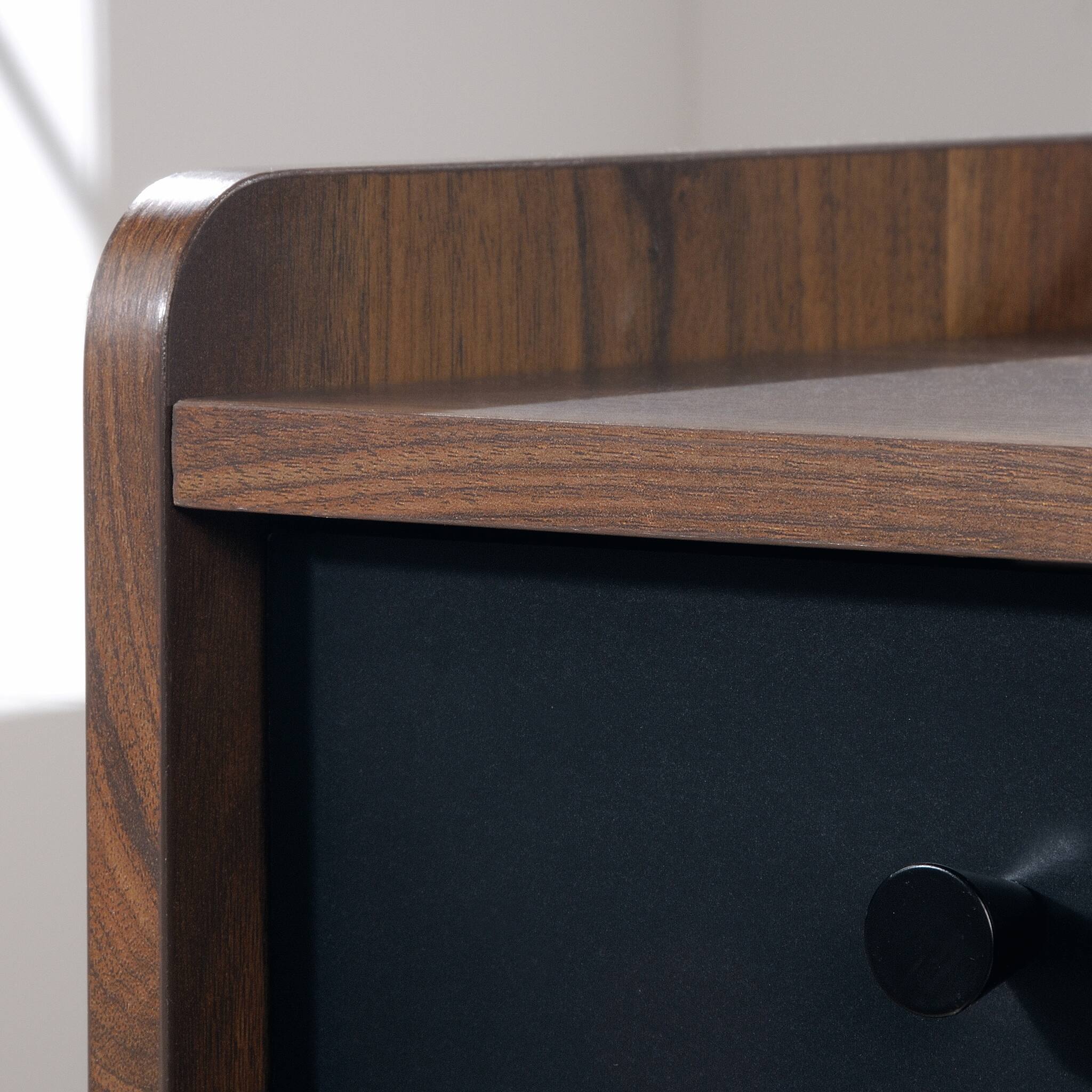 Alt View 1. Spaco - Writing Desk with File and Pencil Drawers, Metal Base - Brown.