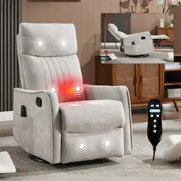 Ropilly - Light Grey Massage Recliner Swivel Rocker Chair - Light Gray