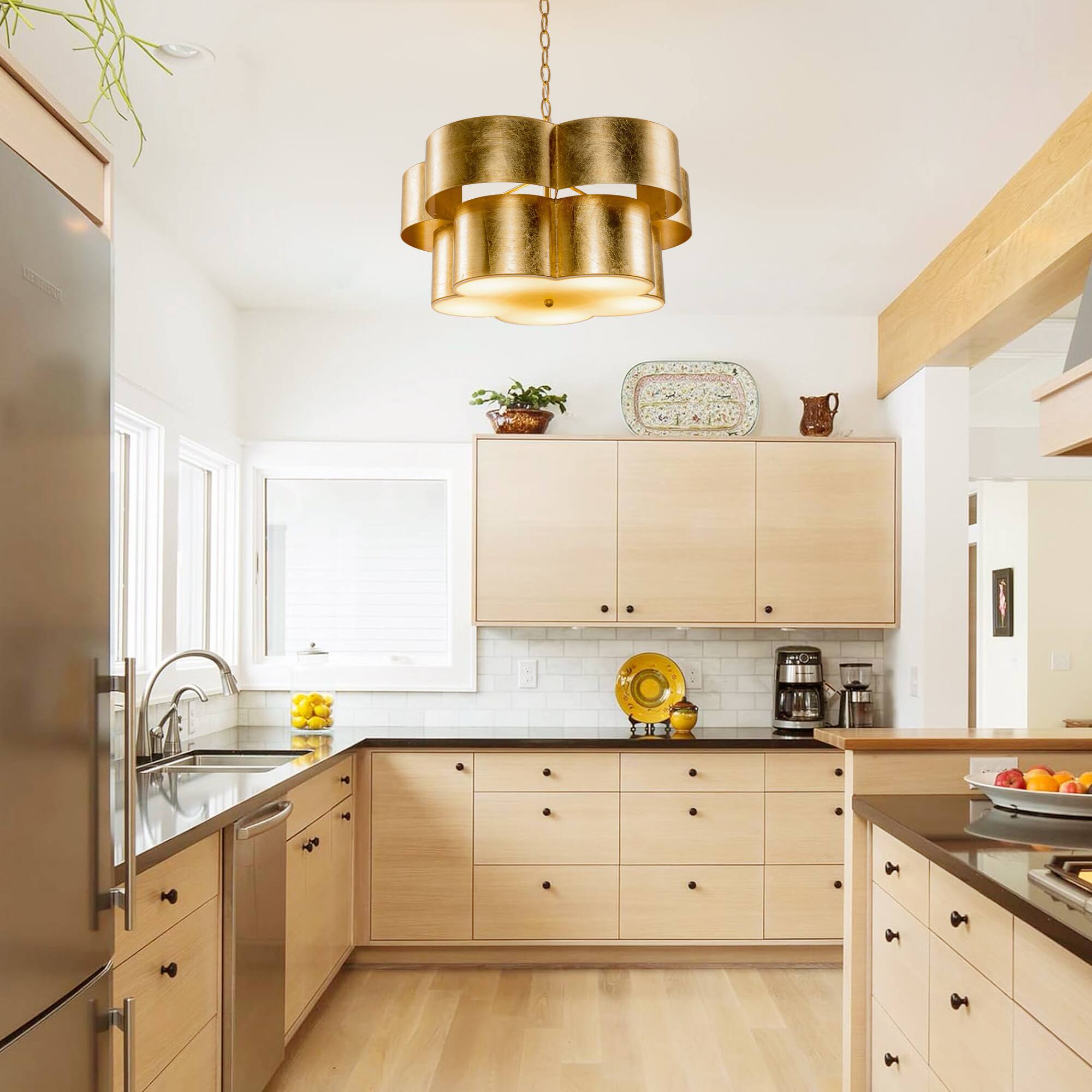 Angle. Parrot Uncle - 19.7 in. 5-Light Brushed Gold Modern Flower Shape Chandelier - Gold.