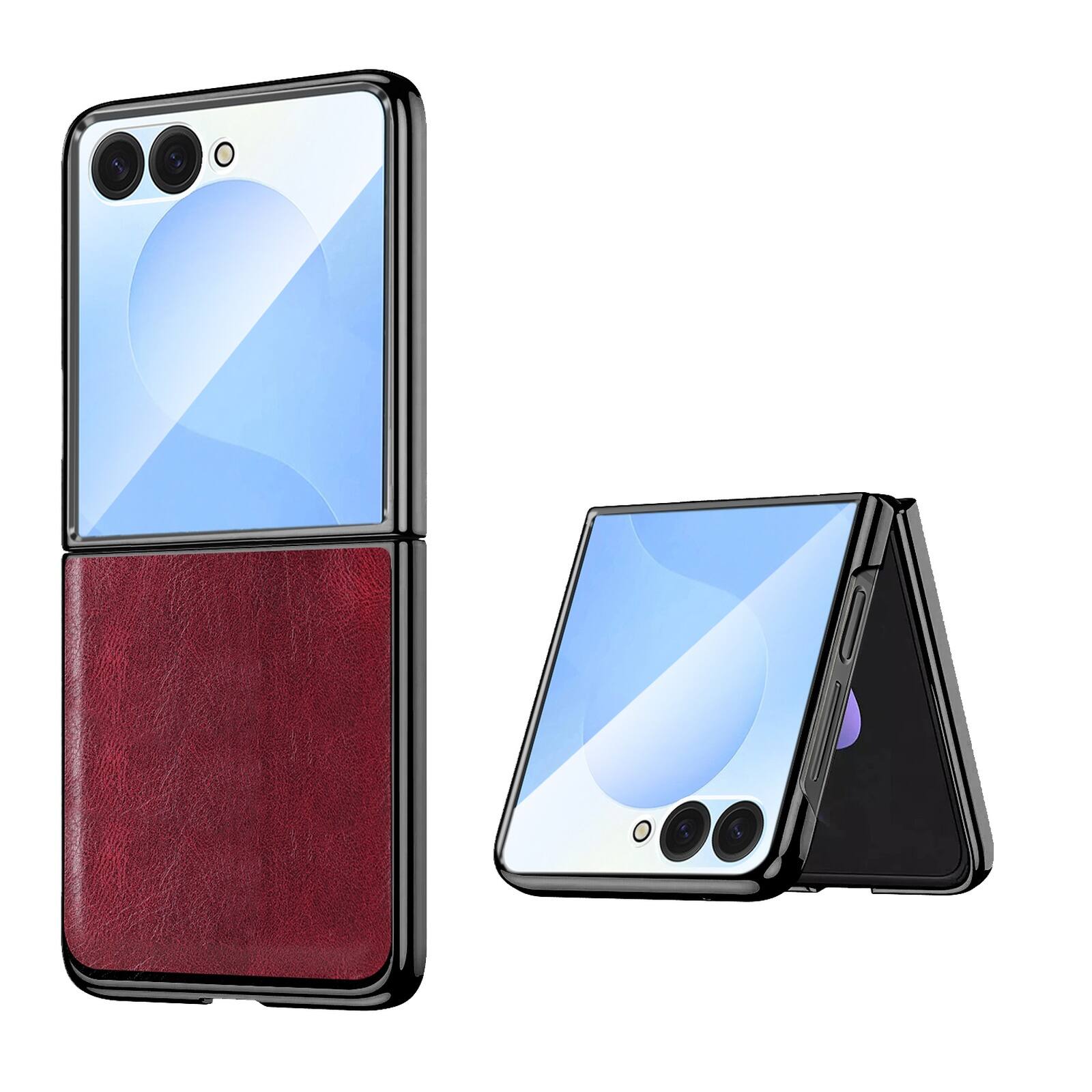 Dteck - For Samsung Galaxy Z Flip8 Luxury Leather Case with Screen Protector Included,Shockproof Plating Edge Slim Cover - Red
