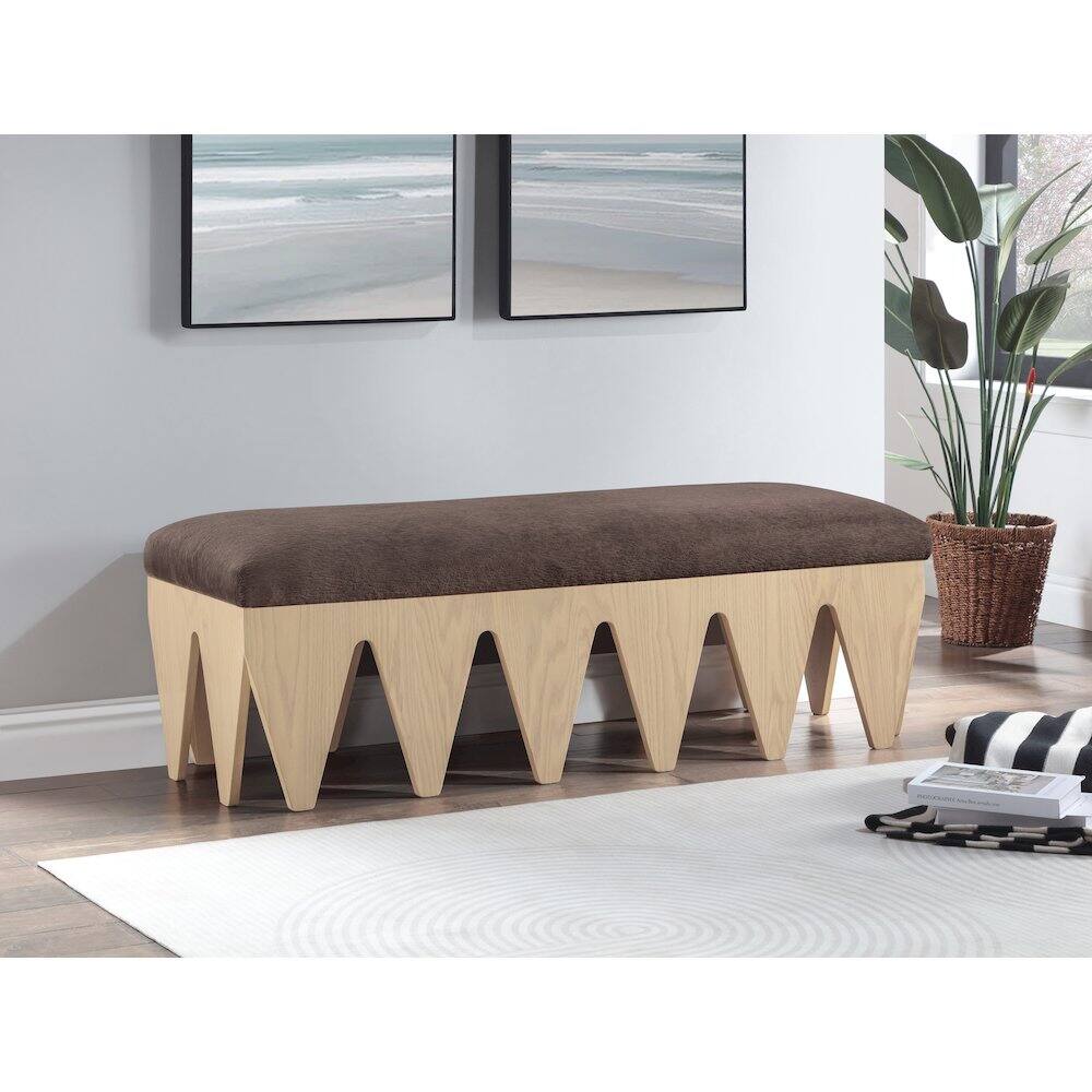 Alt View 1. Meridian Furniture - Altair Brown Velour Fur Fabric Bench - Brown.