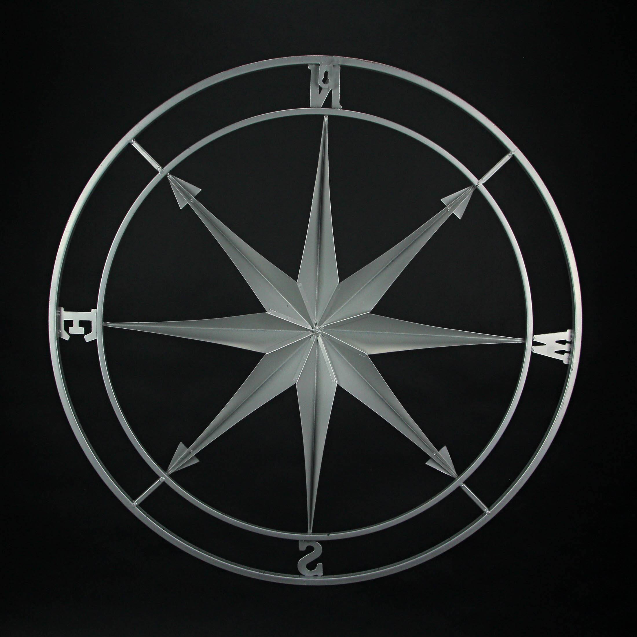 Alt View 2. Zeckos - Weathered Silver Finish Framed Compass Rose Metal Wall Hanging - Silver.