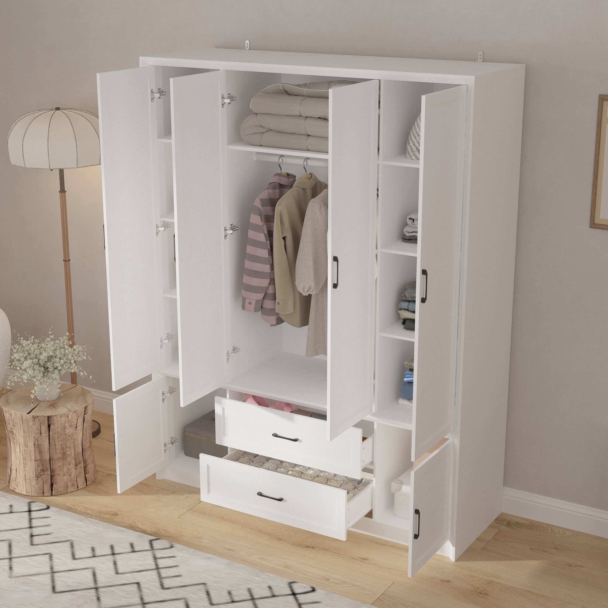 Alt View 5. FUFU&GAGA - Large Capacity Four-Door Wardrobe – The All-in-One Storage Solution for Family Organization - Light Gray.