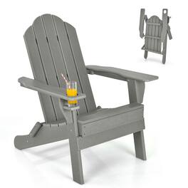 Gymax - Patio Folding Adirondack Chair Weather Resistant Cup Holder Yard Grey - Gray