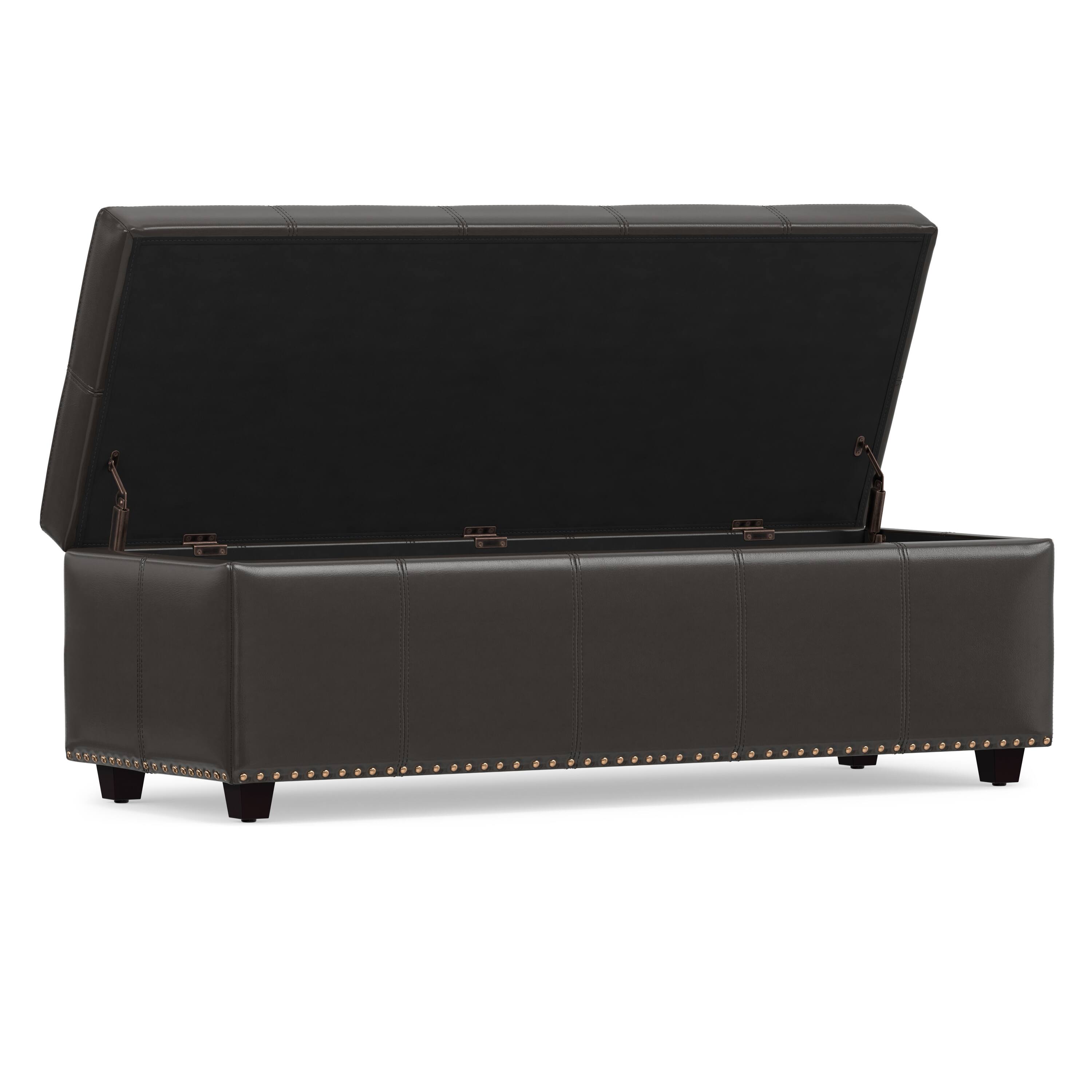 Back. Simpli Home - Kingsley 48 inch Wide Large Storage Ottoman in Coffee Brown Vegan Leather - Coffee Brown.