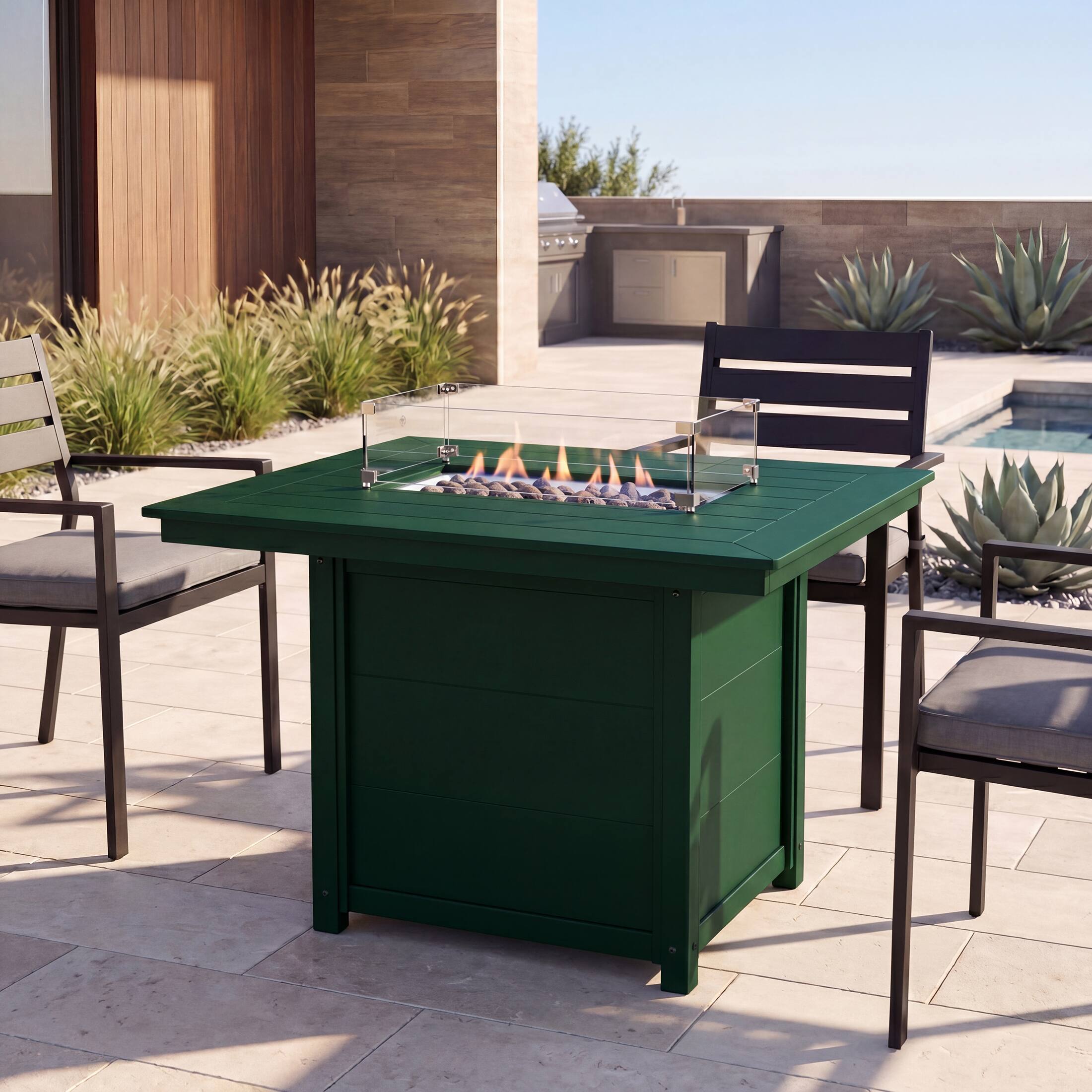 Angle. WestinTrends - WestinTrends Helios 46" Modern Outdoor Patio Gas Propane Rectangular Fire Pit Table - Dark Green.