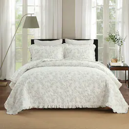 MarCielo - 3-Piece 100% Cotton Oversized Ruffle Bedspread Quilt Set Flower - White