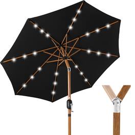 Best Choice Products - 10ft Solar LED Lighted Outdoor Woodgrain Pattern Steel Market Patio Umbrella - Black - Black - Woodgrain Finish