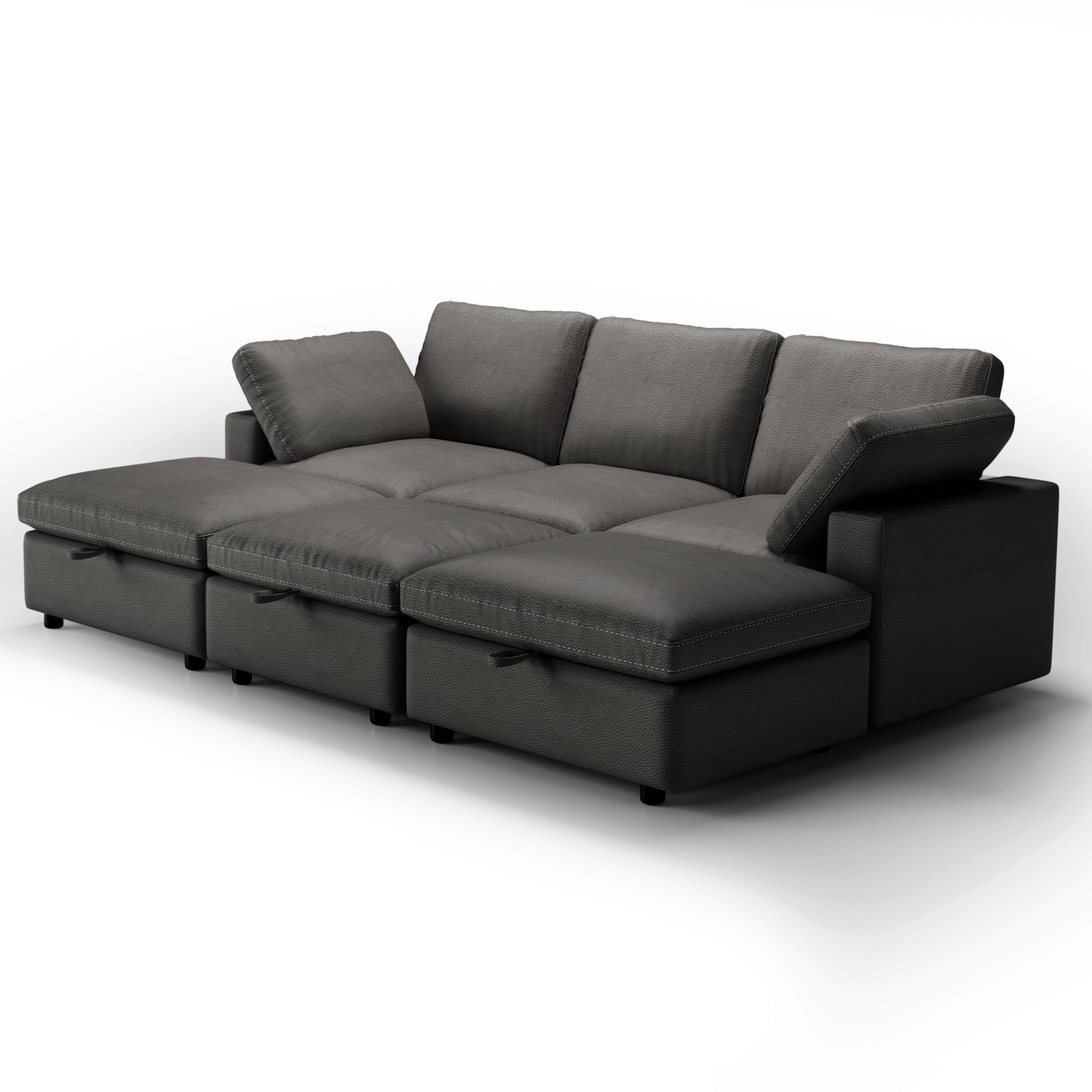 Back. Dyonery - Dyonery modern cat-scratch leather sofa, a three-seater sofa with three storage footrests, can be flexibly combined - Grey.