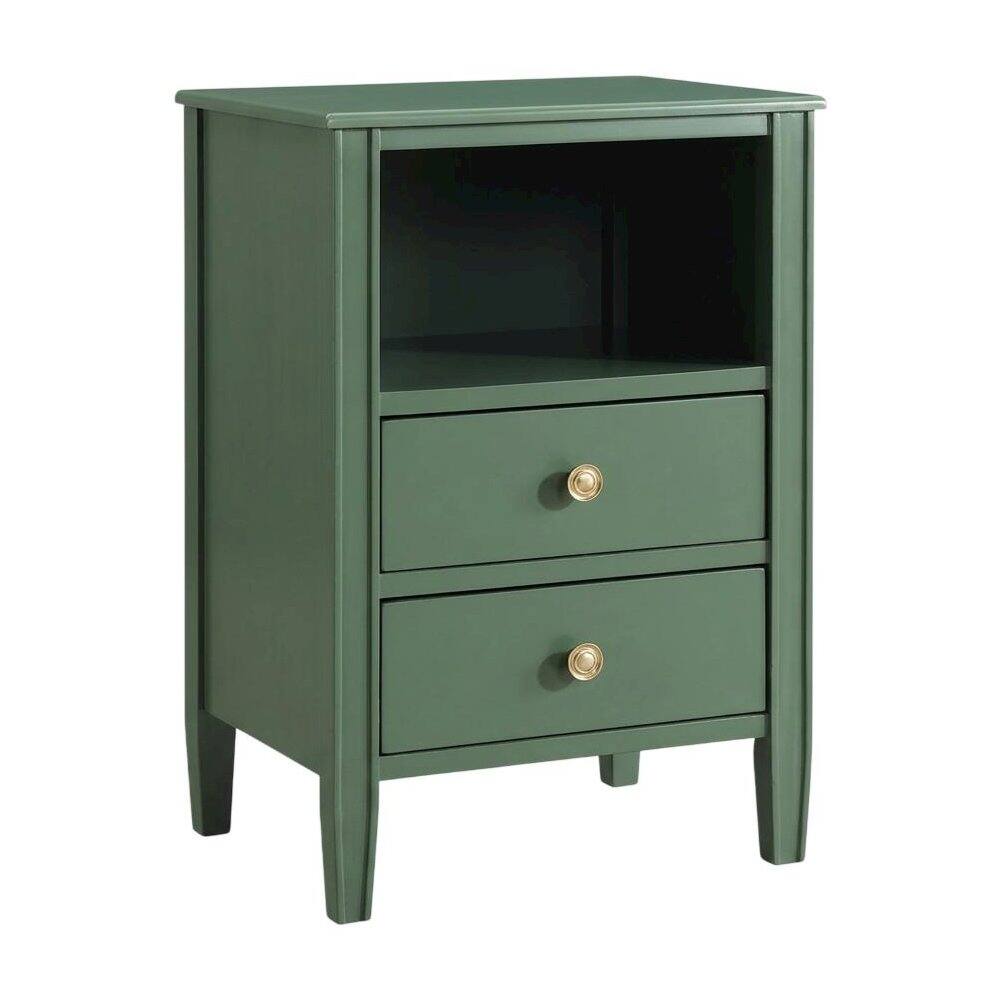 Front. FurniFact - Vintage Green 2-Drawer Bedroom Nightstand with Traditional Hardware - Green.