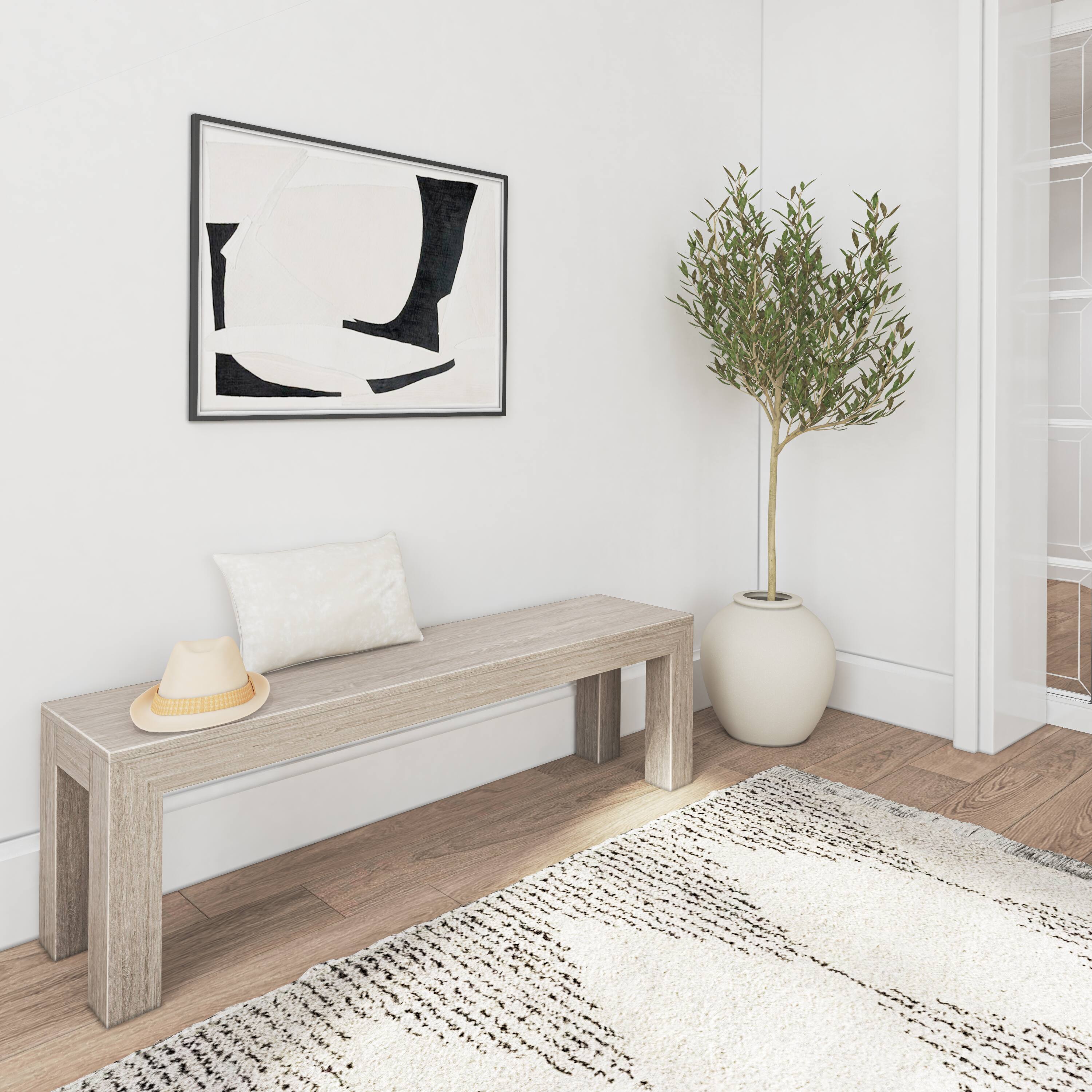 Alt View 4. Plank+Beam - Modern Dining Bench, Seashell Wirebrush - Seashell Wirebrush.