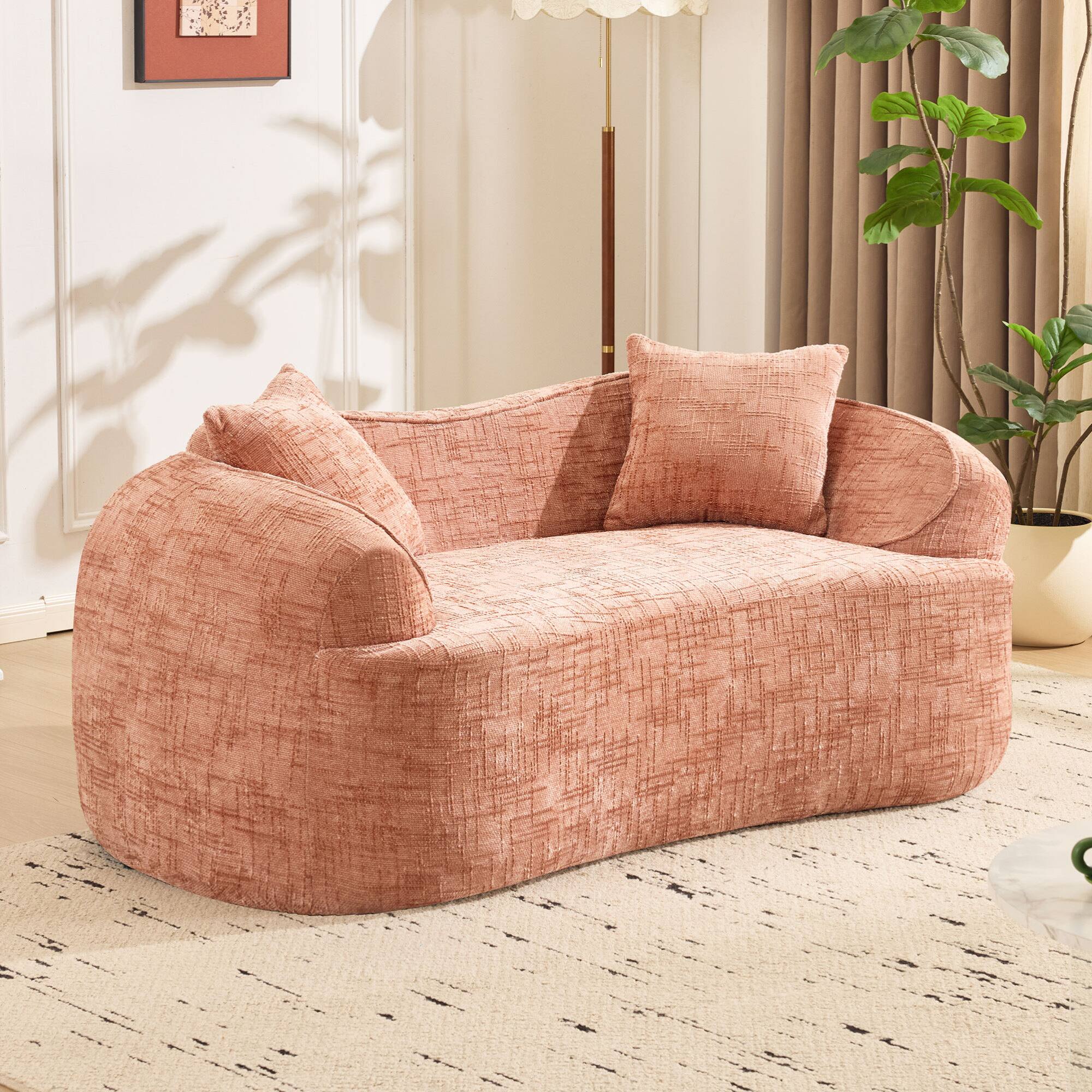 Left. GOODSILO - Curved Two-Person Compression Sofa with Pillows for Small Spaces - Pink.