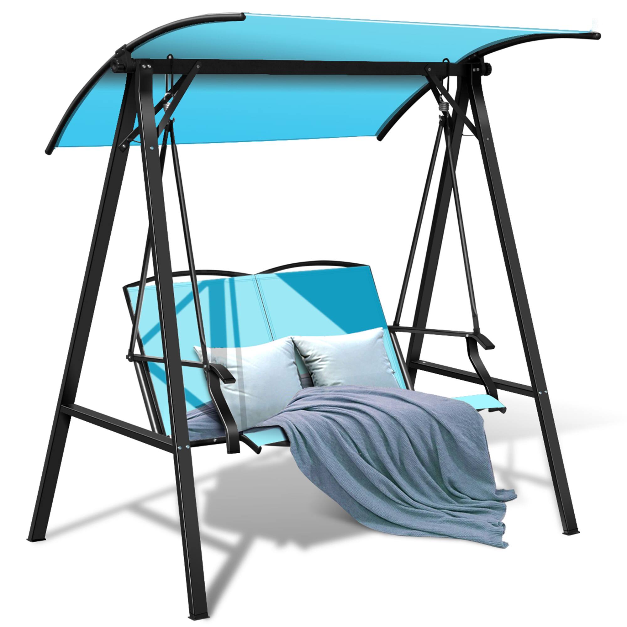 Alt View 5. Gymax - Gymax Patio Canopy Swing Outdoor Swing Chair 2-Person Canopy Hammock Turquoise - Turquoise.