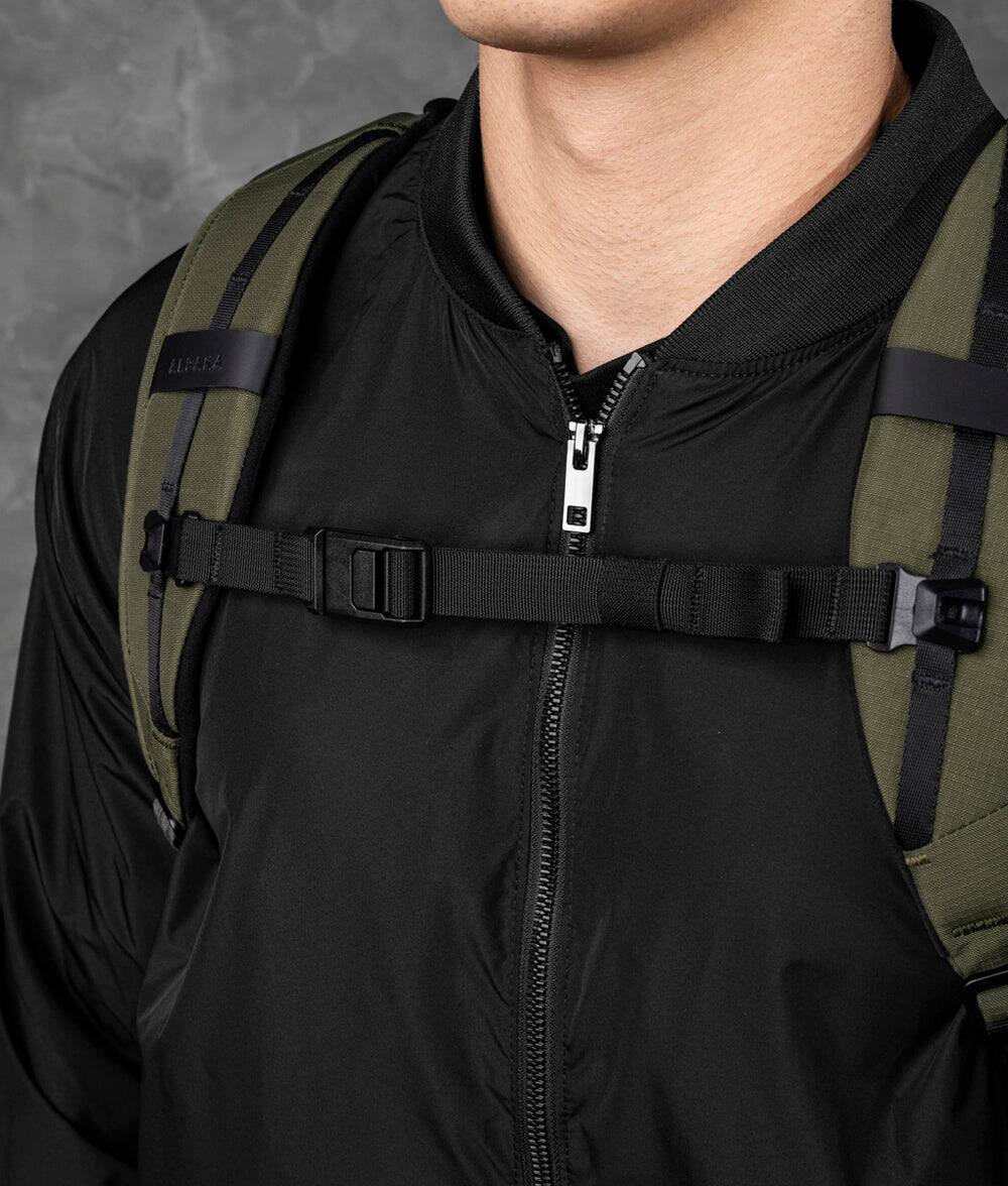 Alt View 3. ALPAKA - Traverse Backpack 30L & Flight Pouch Pro  Bundle,16" Laptop Travel Backpack with Quick-Access Passport Pocket - Green Axoflux 400D Ripstop Nylon.