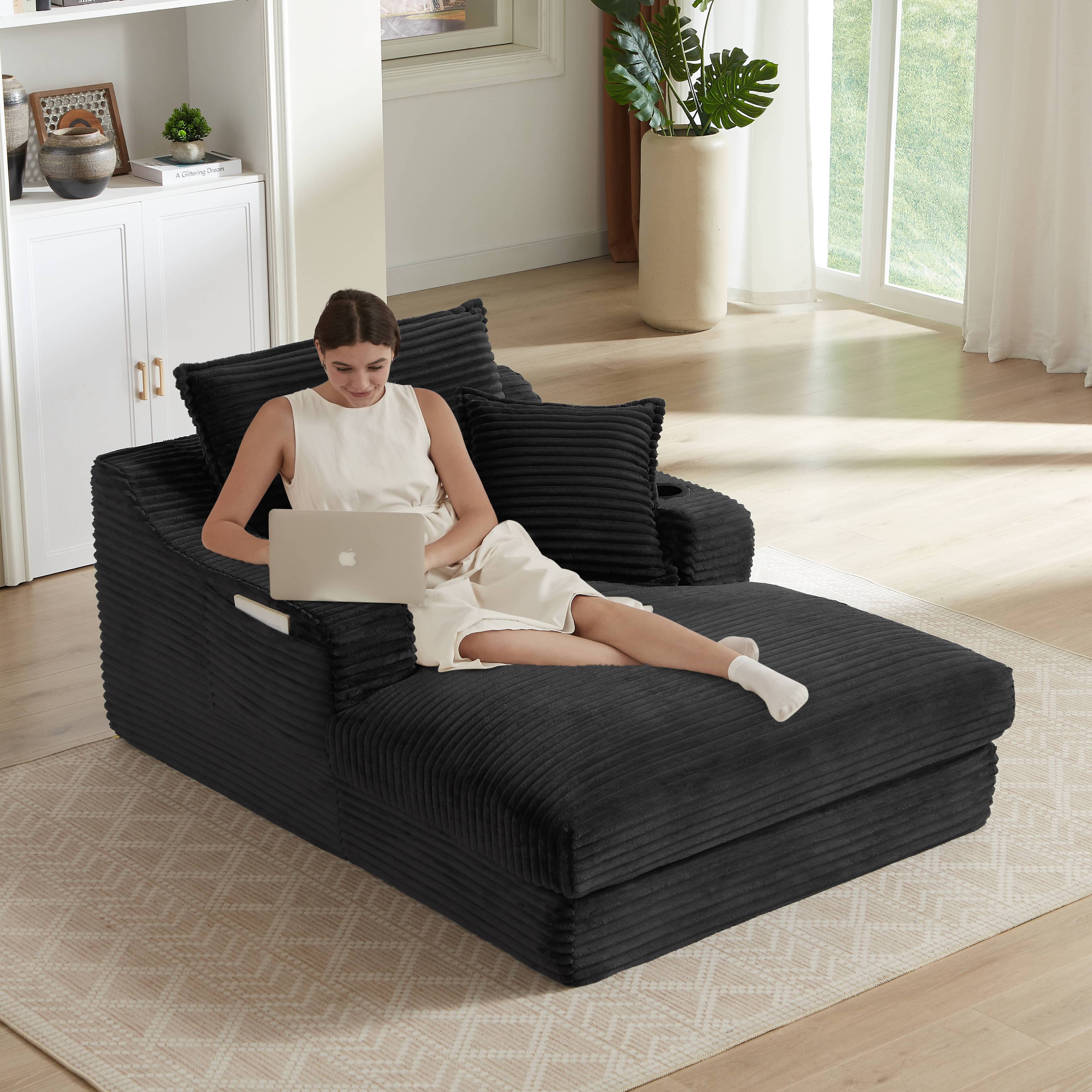 Alt View 1. Anysun - Anysun 47'' Modern Comfortable Unique Cushion Design Cushioned Compression Corduroy Sofa with Spacious Depth - Black.