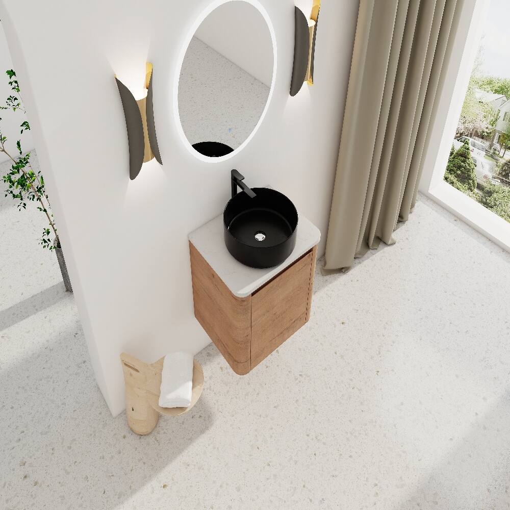 Alt View 4. Loheer - Loheer 24 inch wall mounted bathroom vanity with ceramic art sink, imitative oak - Imitative Oak.
