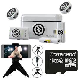 HOLLYLAND - LARK M2 DUO Wireless Combo Microphone System with Tripod, 16GB Card - White