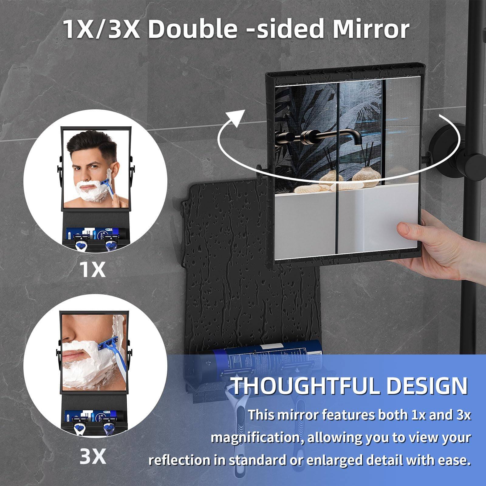 1X/3X Double-sided Mirror

THOUGHTFUL DESIGN
This mirror features both 1x and 3x magnification, allowing you to view your reflection in standard or enlarged detail with ease.