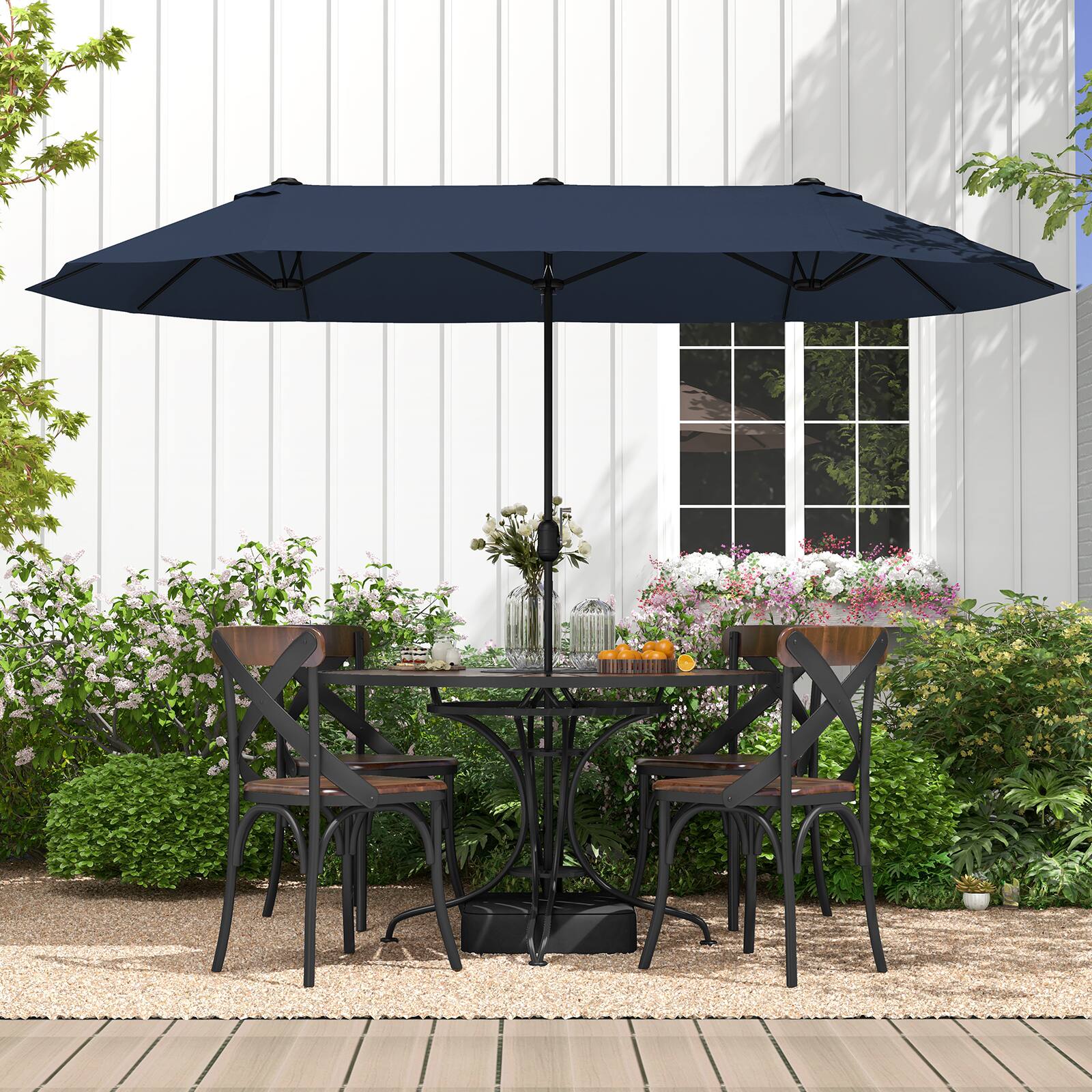 Alt View 4. Gymax - Gymax 13FT Double-sided Patio Umbrella w/ Crank Handle Umbrella Base Safety Lock Navy - Navy.
