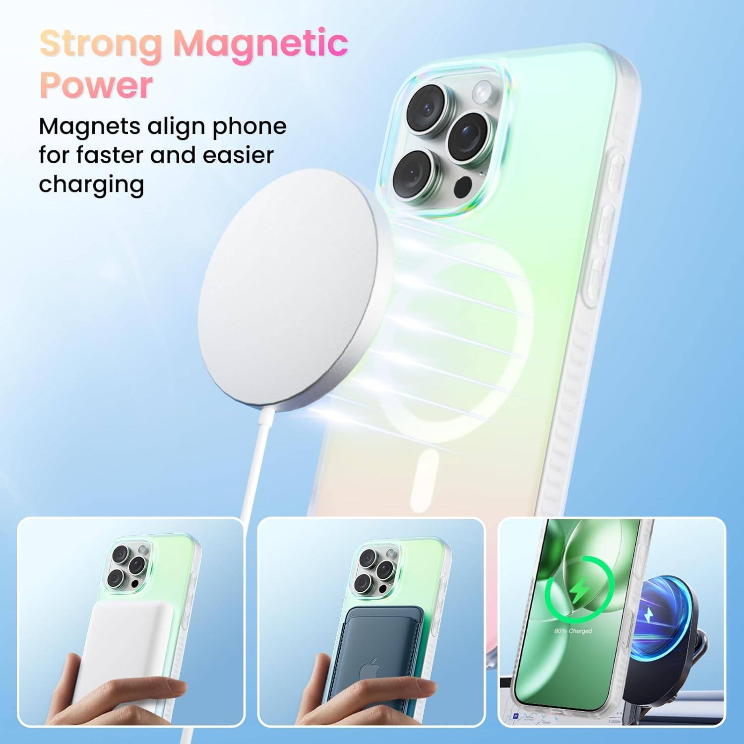 Strong Magnetic Power Magnets align phone for faster and easier charging 60% Charged
