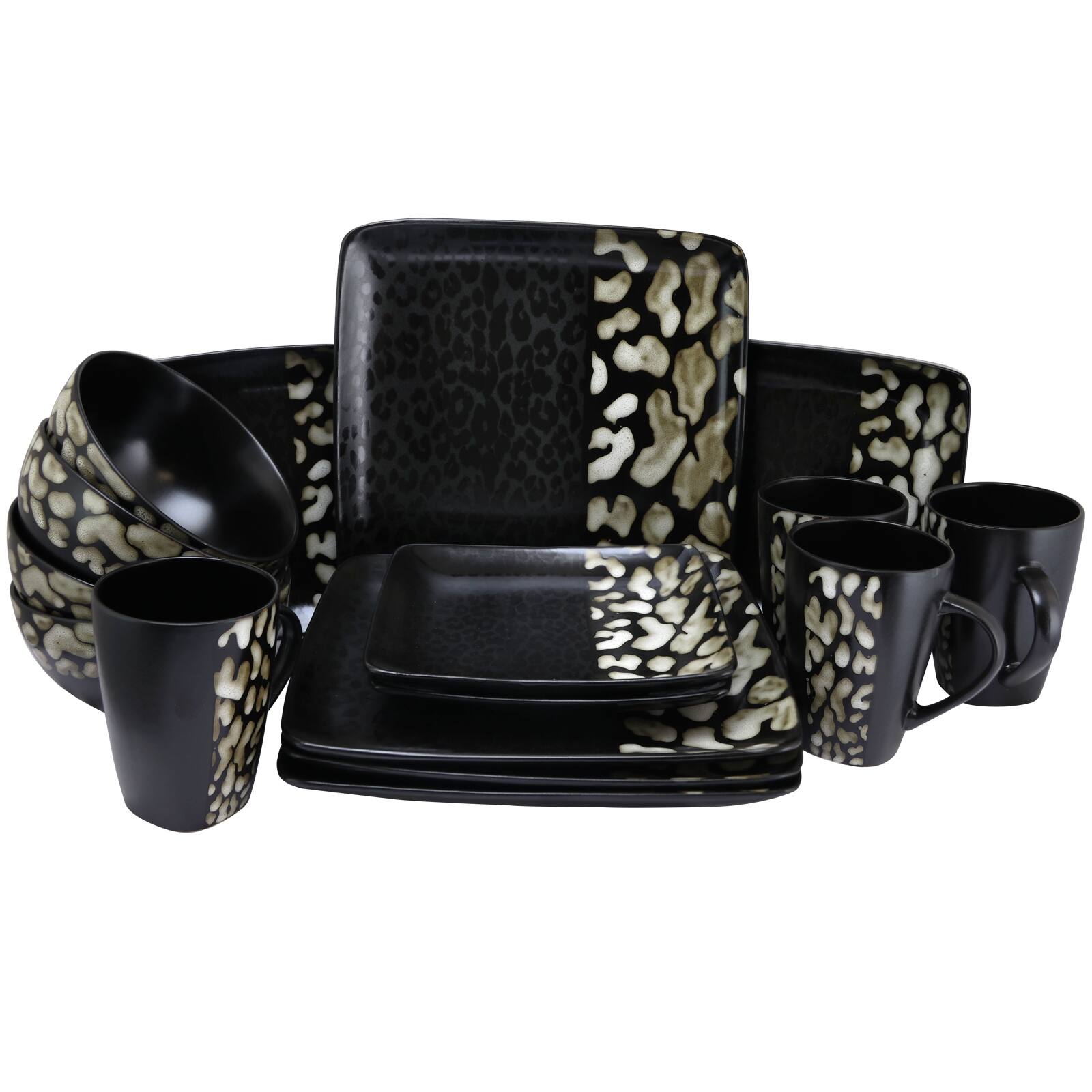 Alt View 4. Elama - Elama Savannah 16 Piece Stoneware Dinnerware Set - Black and Taupe.