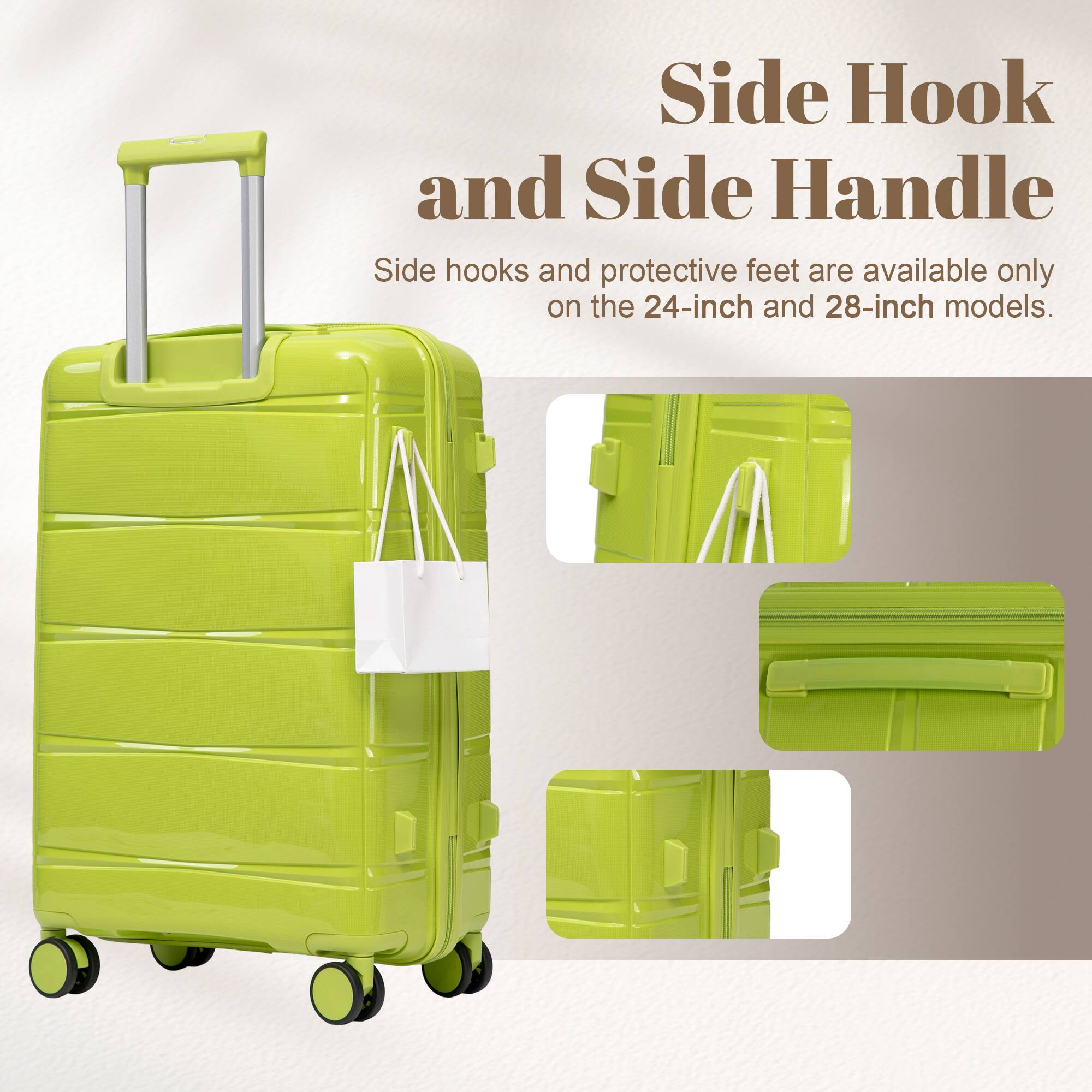Side Hook and Side Handle

Side hooks and protective feet are available only on the 24-inch and 28-inch models.