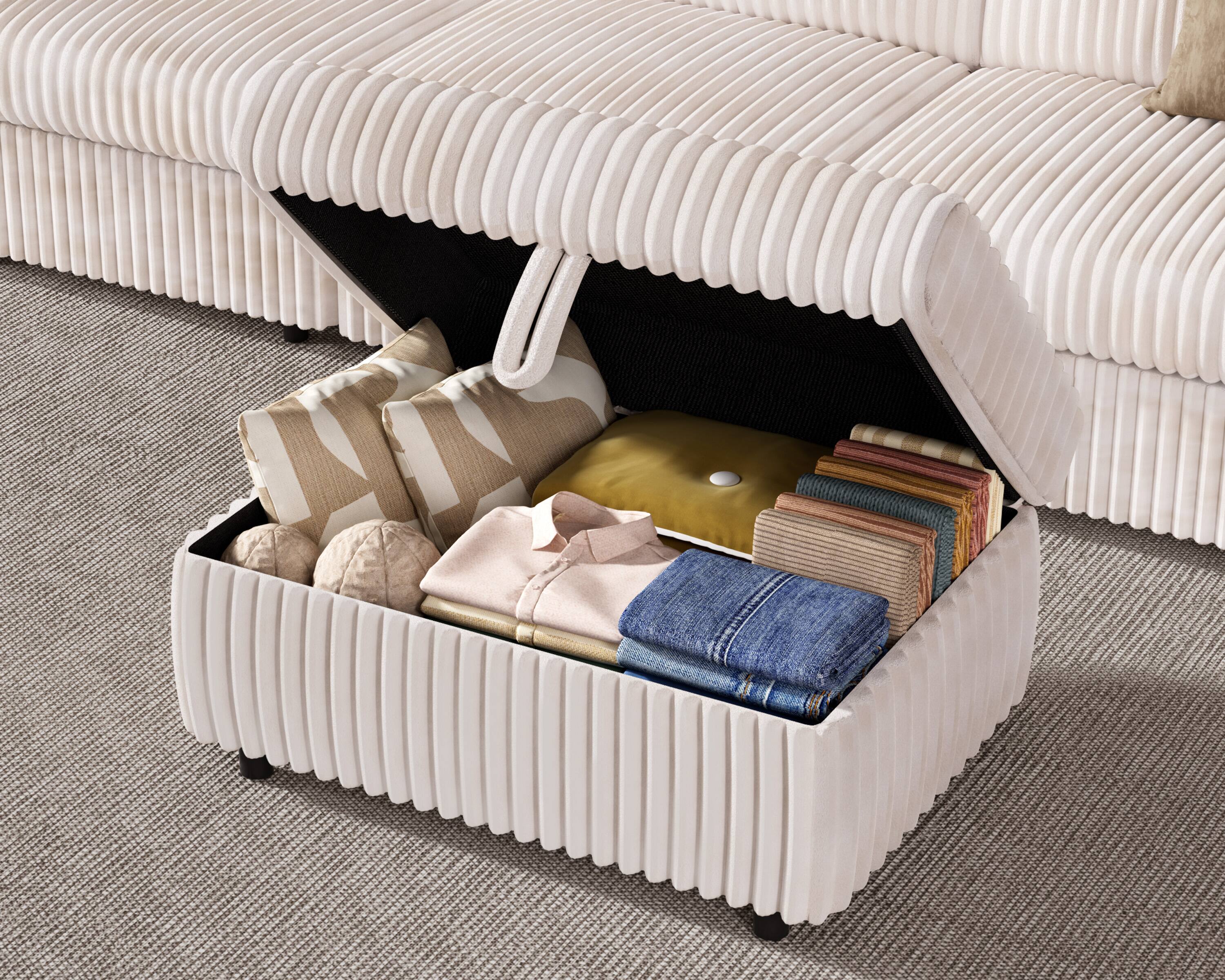 Vipbear - 93.5" Modern Oversized Modular Sectional Sofa Plush Corduroy Fabric, Sectional Couch with Deep Seat, Tool-Free Assembly - White